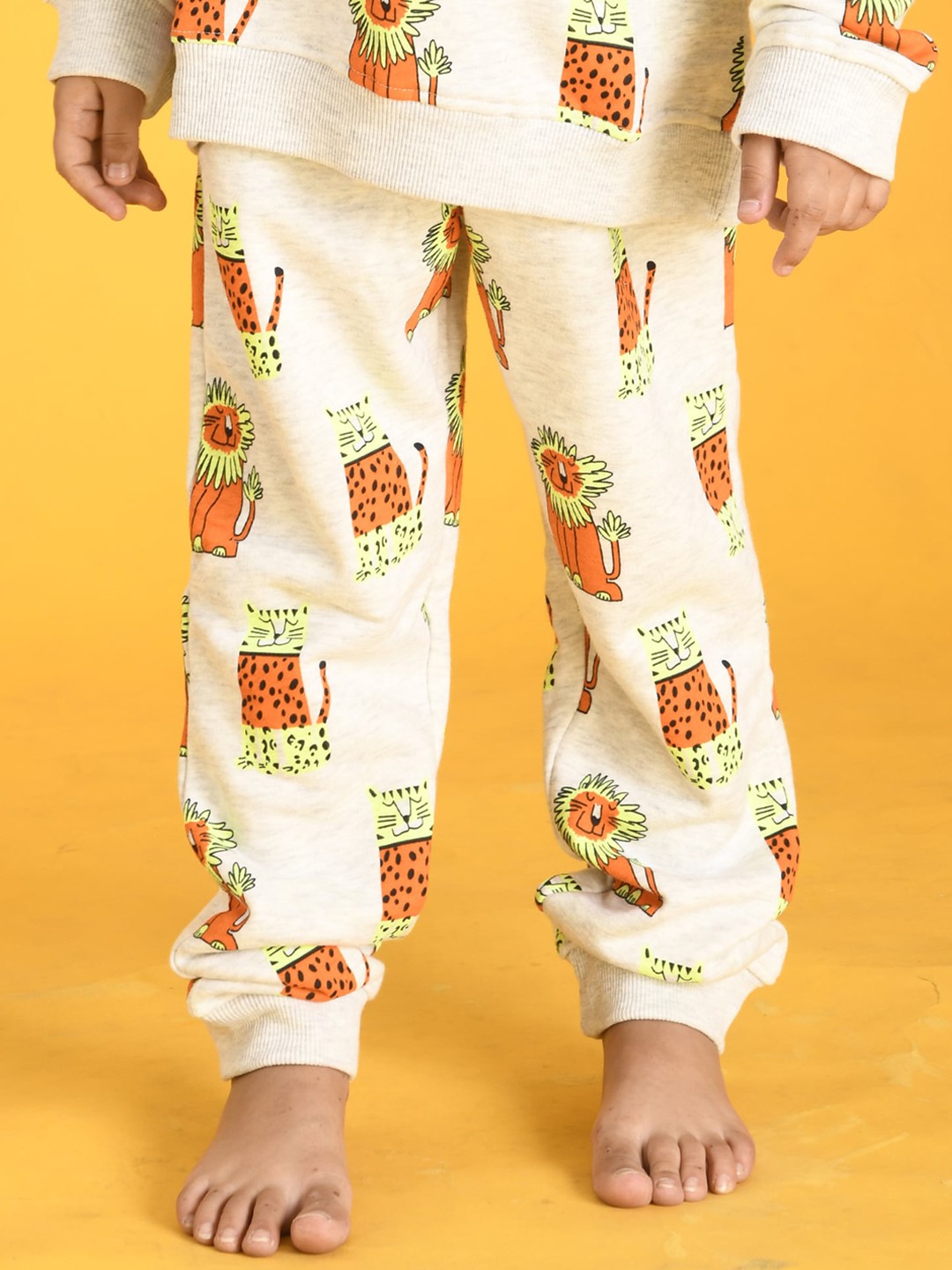 

Anthrilo Boys Printed Relaxed High-Rise Easy Wash Fleece Joggers, Off white