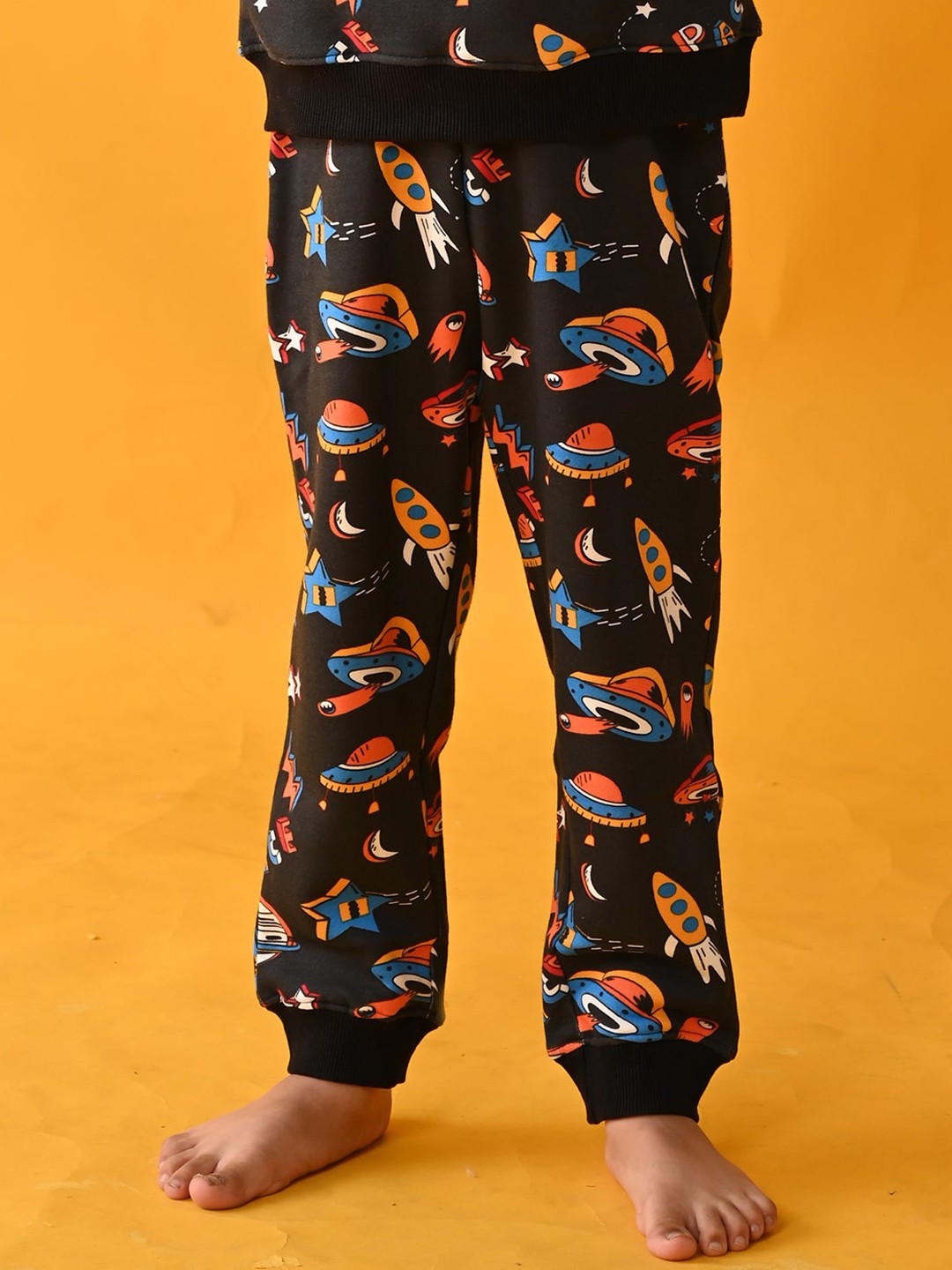 

Anthrilo Boys Printed Fleece Joggers, Black