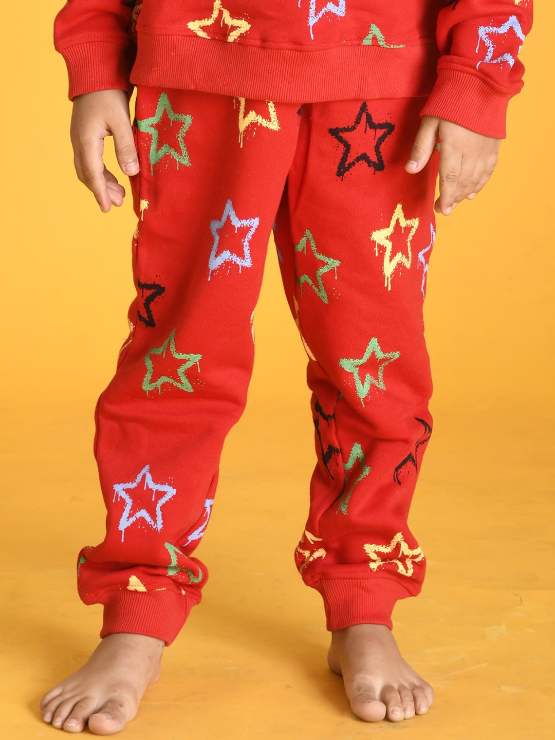 

Anthrilo Boys Printed Fleece Joggers, Red