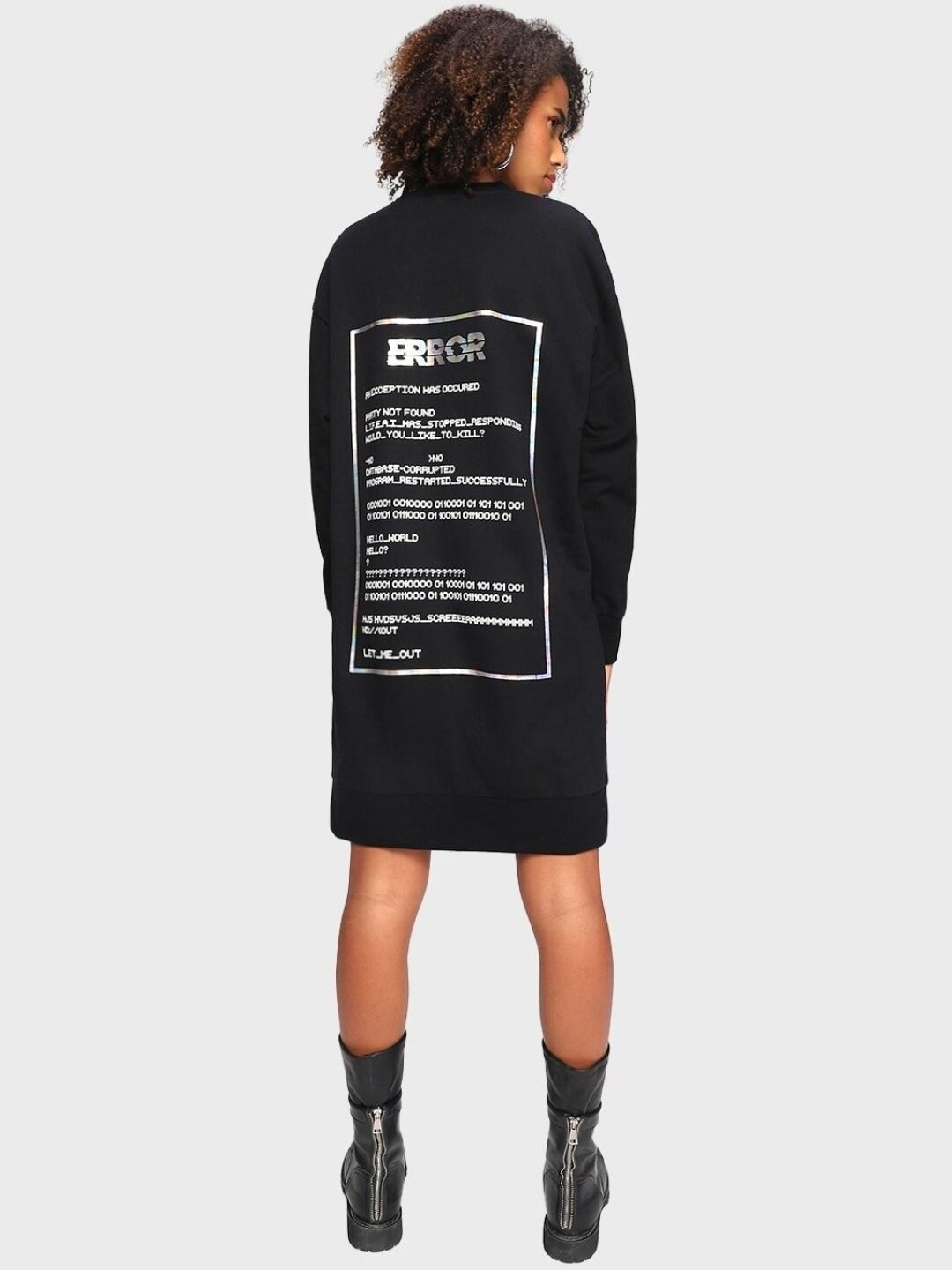 

Bewakoof Cotton Printed Oversized T-shirt Dress, Black