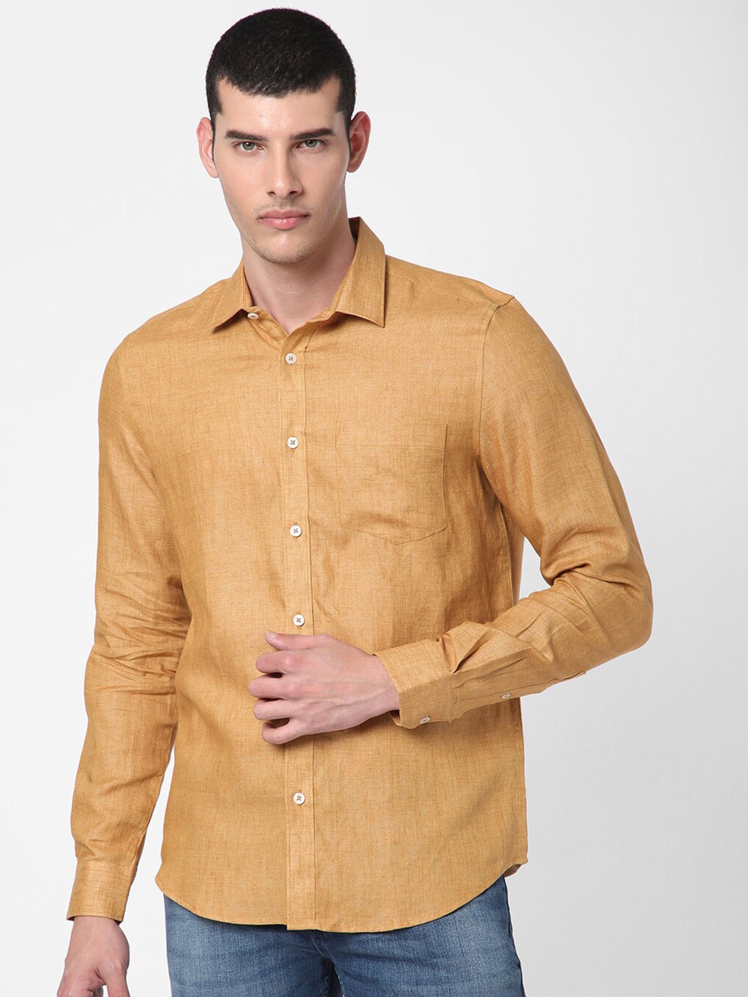 

R&B Men Linen Casual Shirt, Yellow