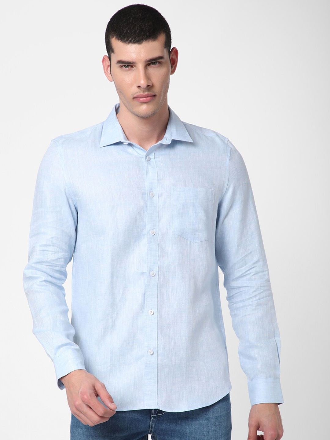 

R&B Men Casual Linen Shirt, Blue