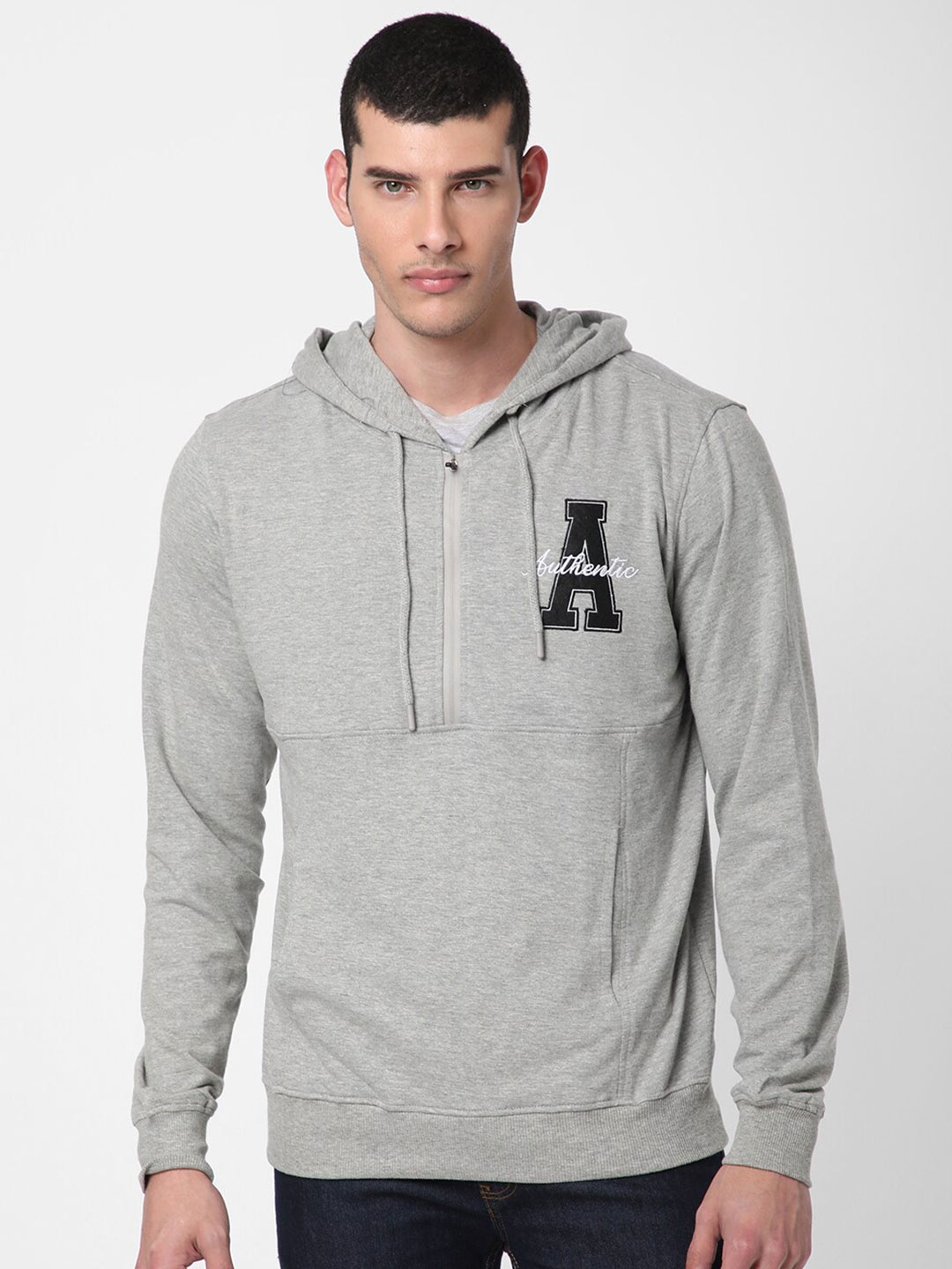 

R&B Men Cotton Hooded Sweatshirt, Grey