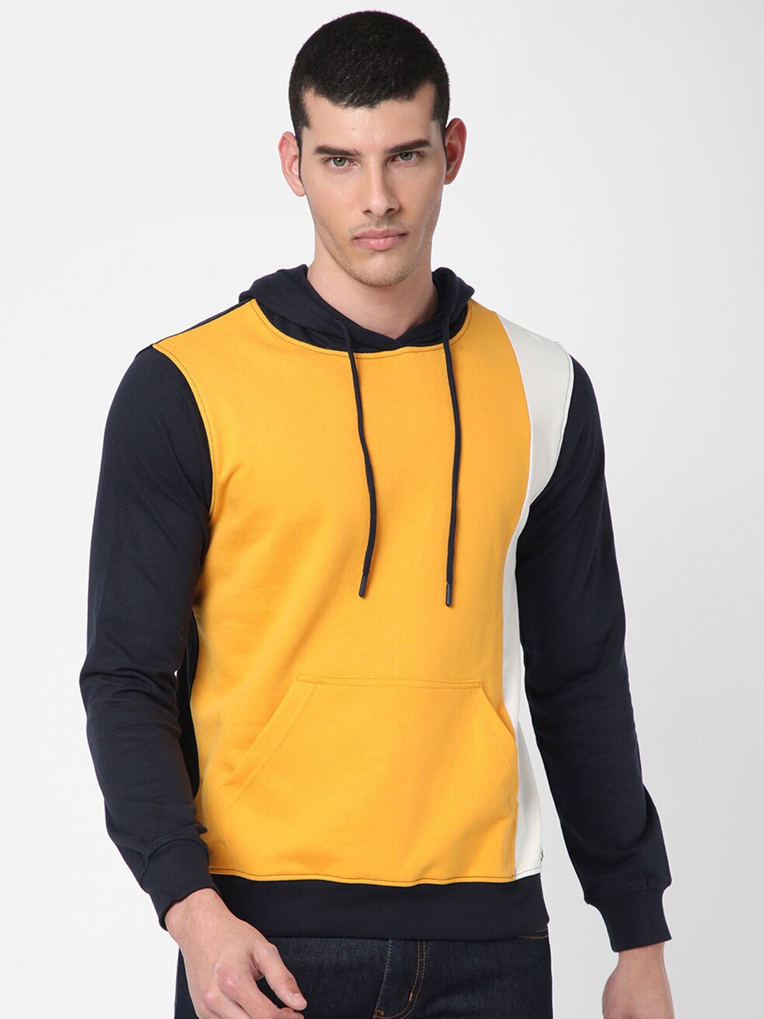 

R&B Men Colourblocked Cotton Sweatshirt, Yellow