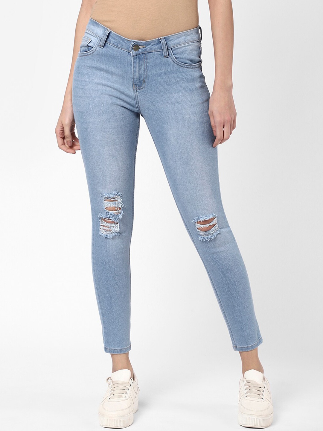 

R&B Women Slash Knee Cotton Mid-Rise Jeans, Blue