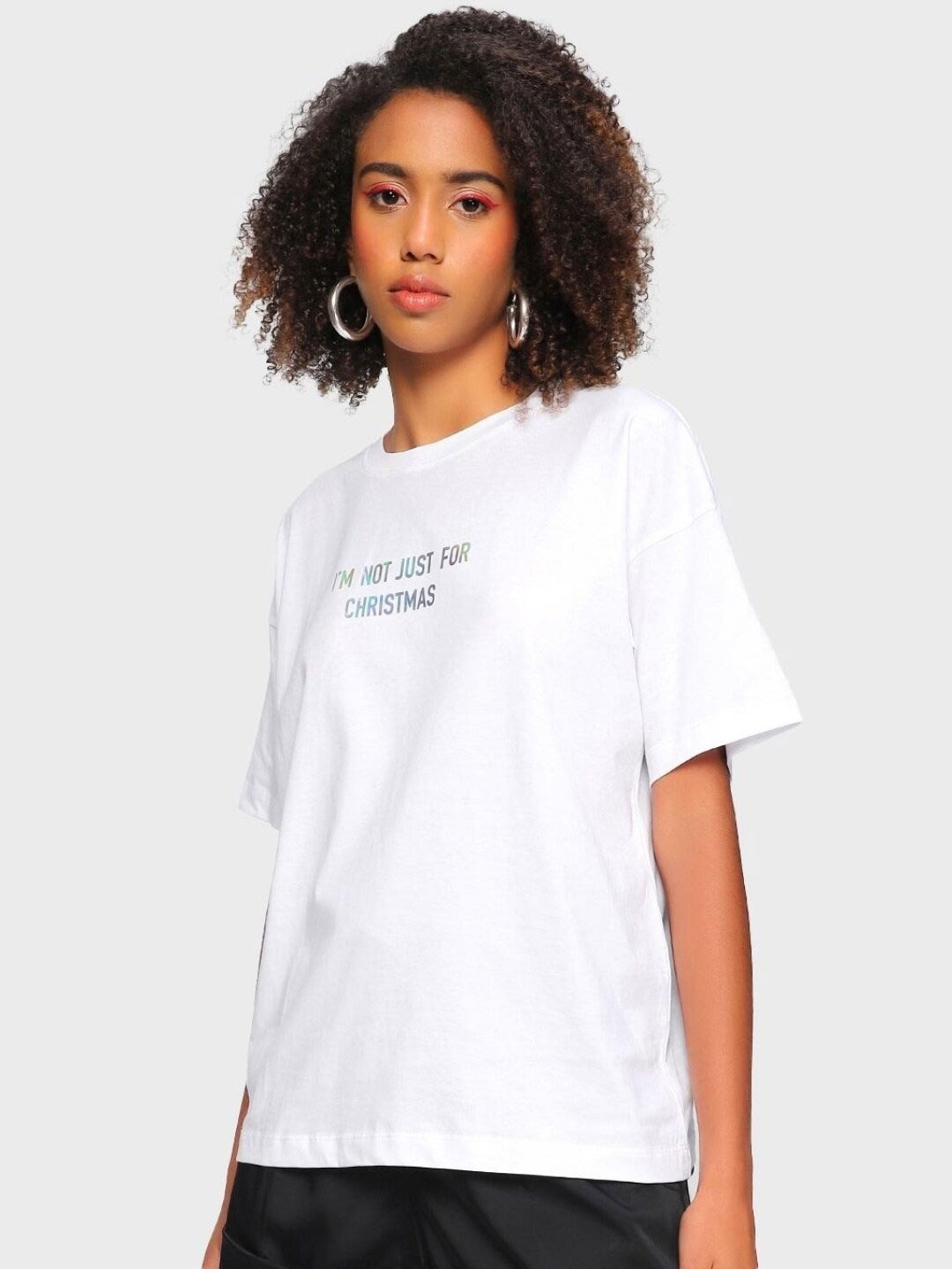 

Bewakoof Women Typography Extended Sleeves Pure Cotton Oversized T-shirt, White