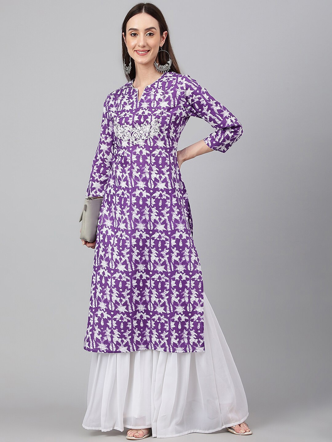 

Janasya Batik Printed Straight Cotton Kurta, Purple