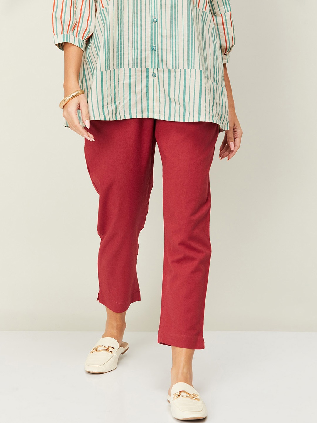 

Melange by Lifestyle Women Cotton Trousers, Red