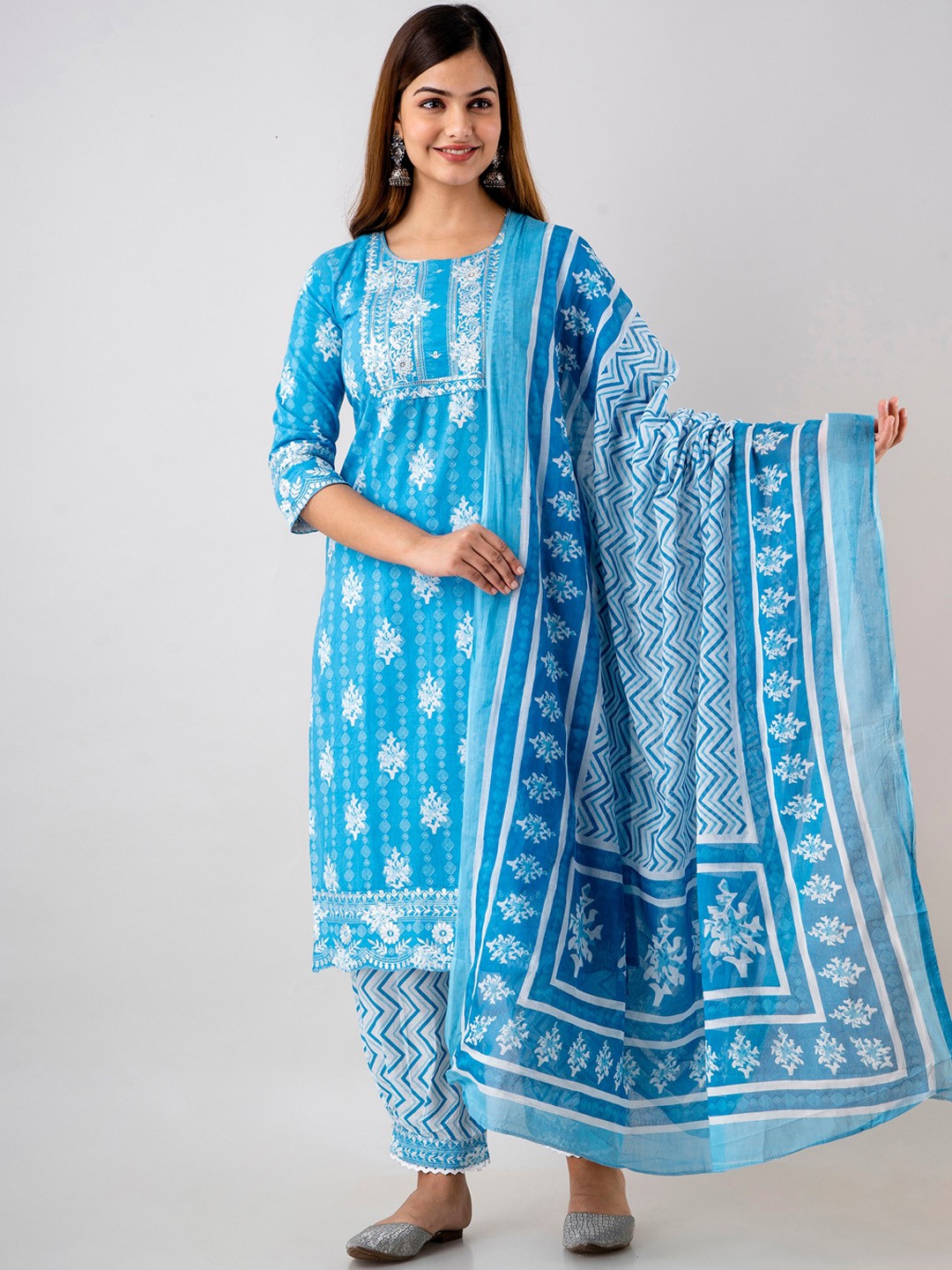 

KALINI Women Floral Embroidered Gotta Patti Pure Cotton Kurta with Pyjamas & Dupatta, Blue