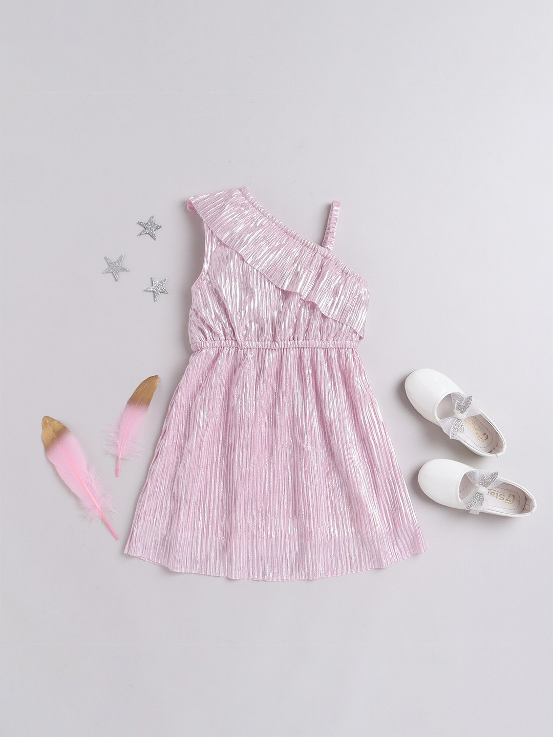 

taffykids Girls One Shoulder Pleated Dress, Pink
