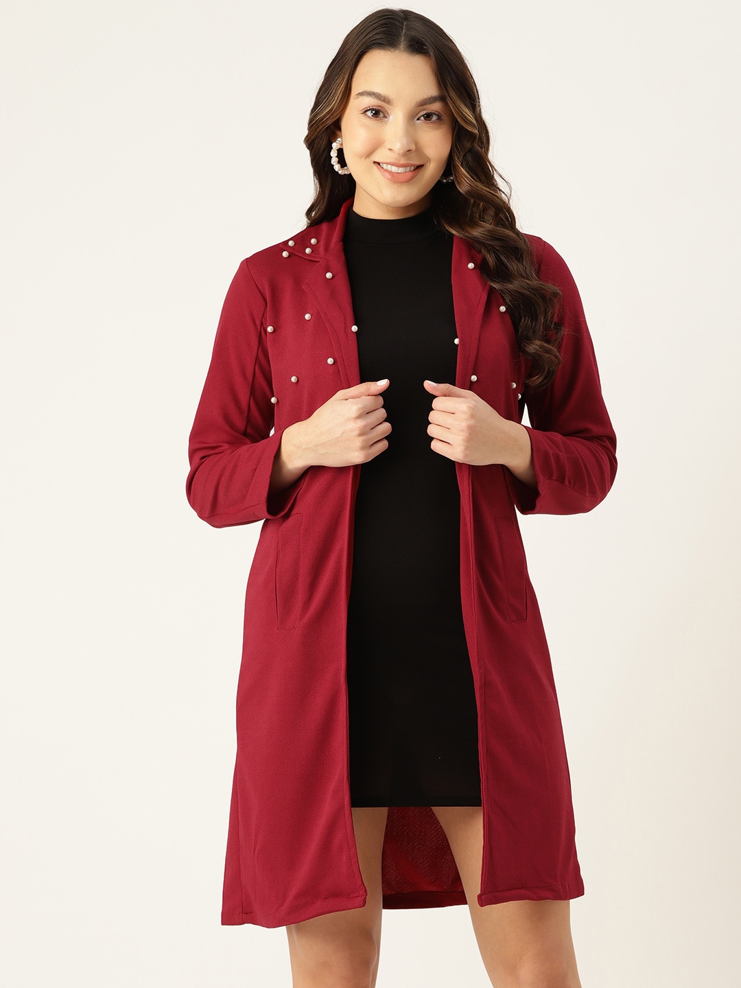 

Anaghakart Women Embellished Longline Shrug, Maroon