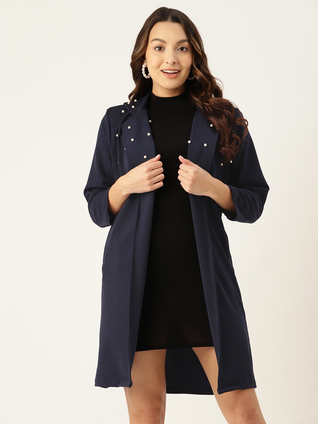 

Anaghakart Women Embellished Longline Shrug, Navy blue