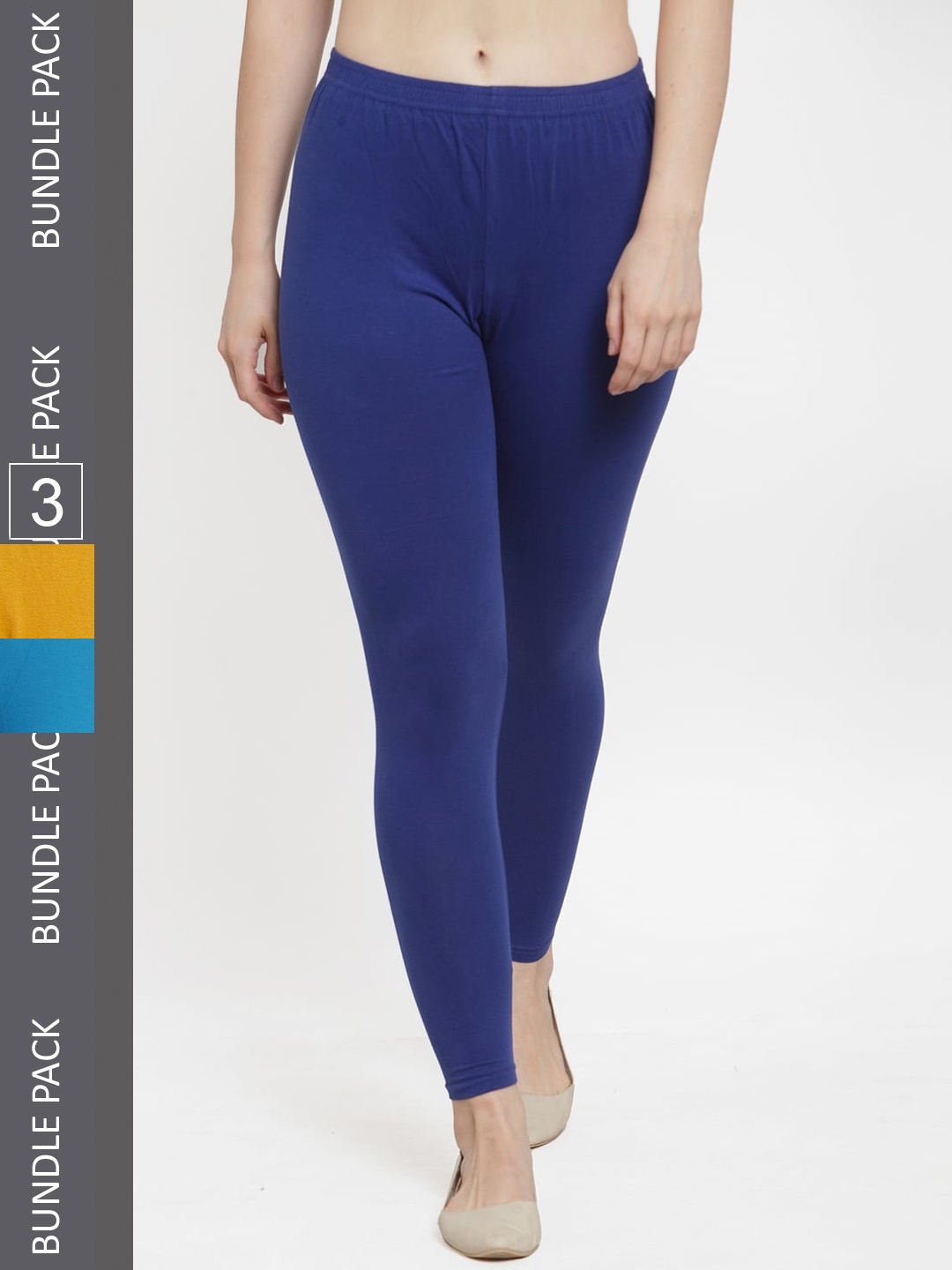 

GRACIT Pack Of 3 Cotton Ankle-Length Leggings, Blue