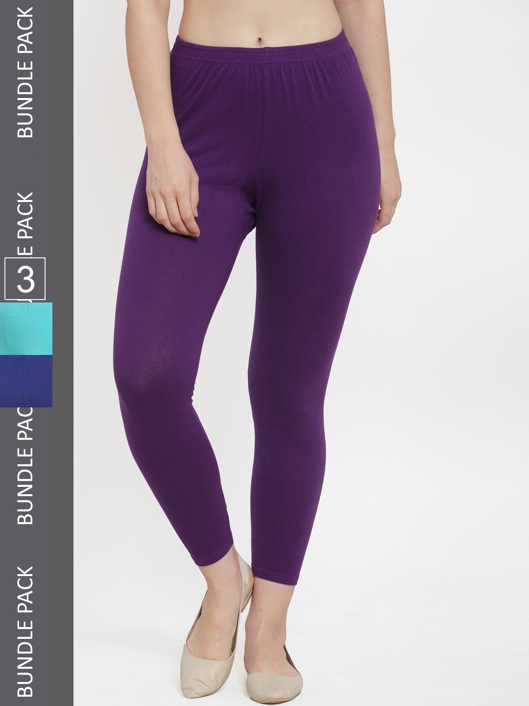 

GRACIT Pack Of 3 Cotton Ankle-Length Leggings, Blue