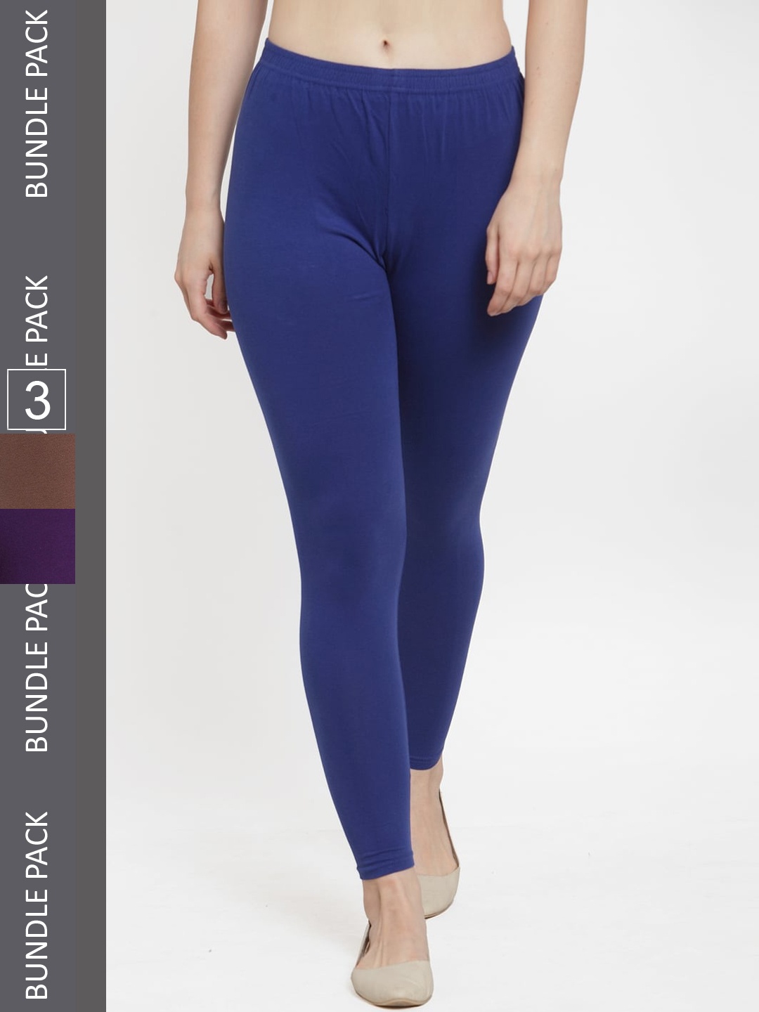 

GRACIT Pack Of 3 Ankle-Length Cotton Leggings, Blue