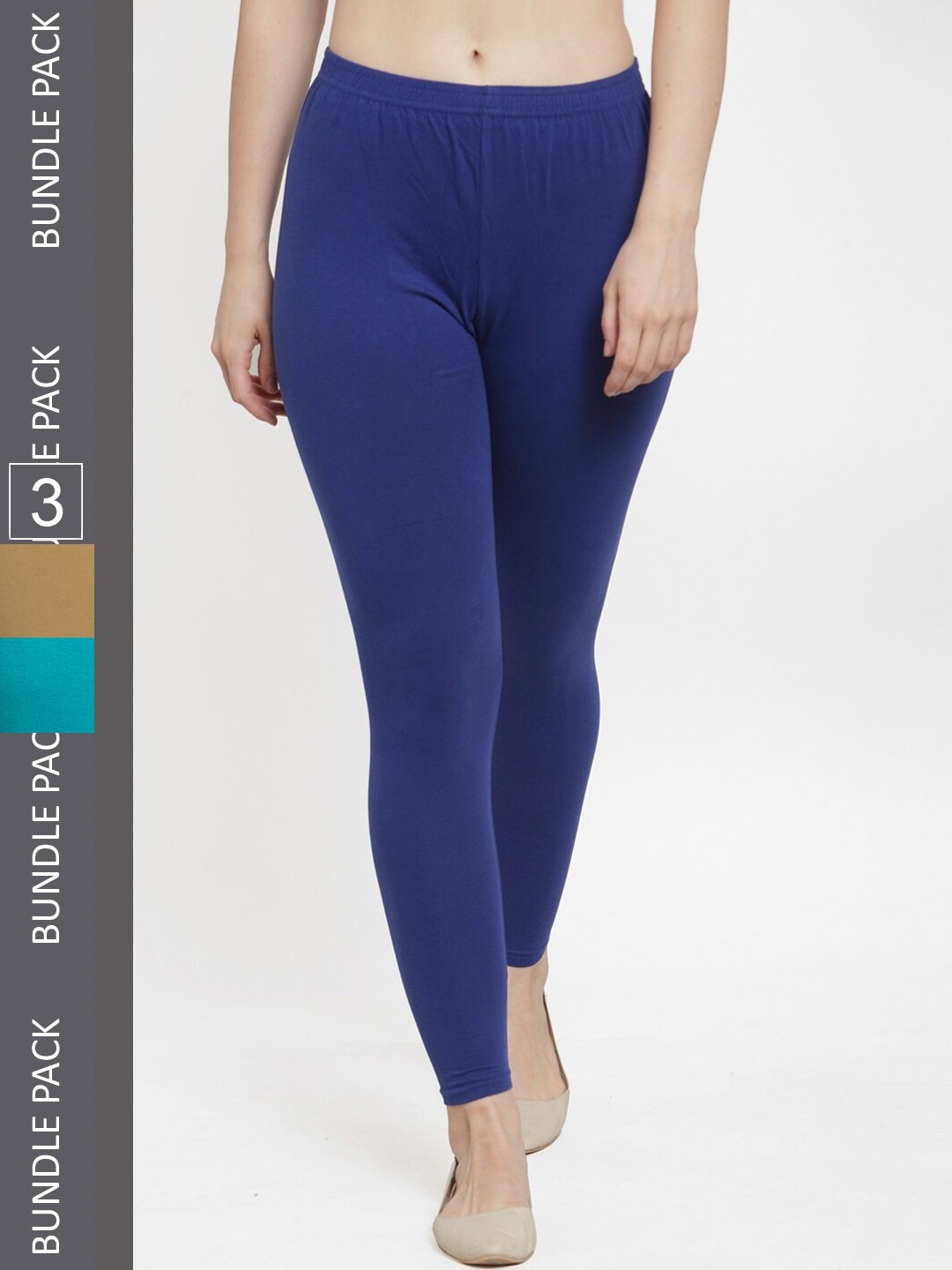 

GRACIT Pack Of 3 Ankle-Length Cotton Leggings, Blue