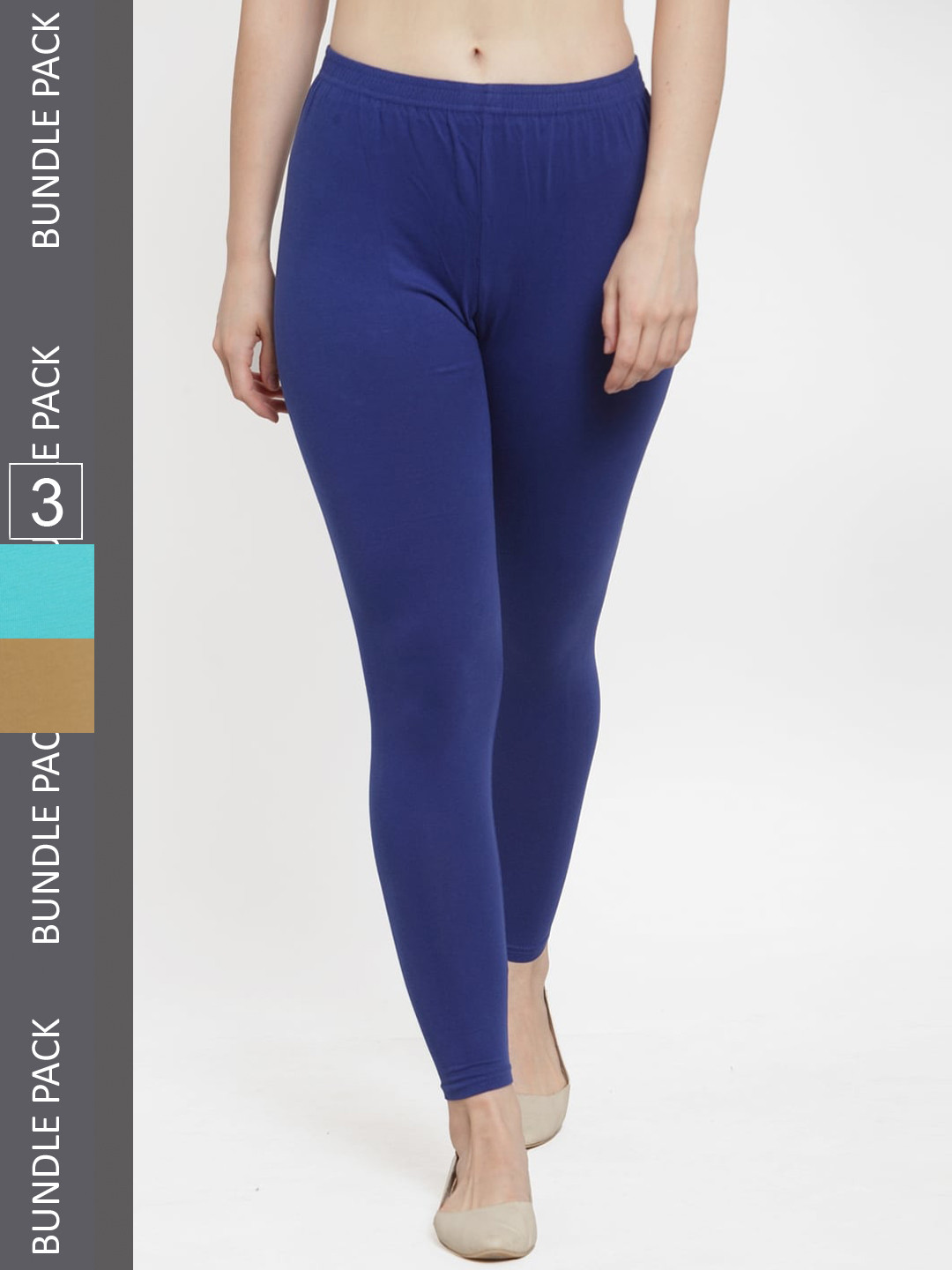 

GRACIT Pack Of 3 Ankle-Length Cotton Leggings, Blue