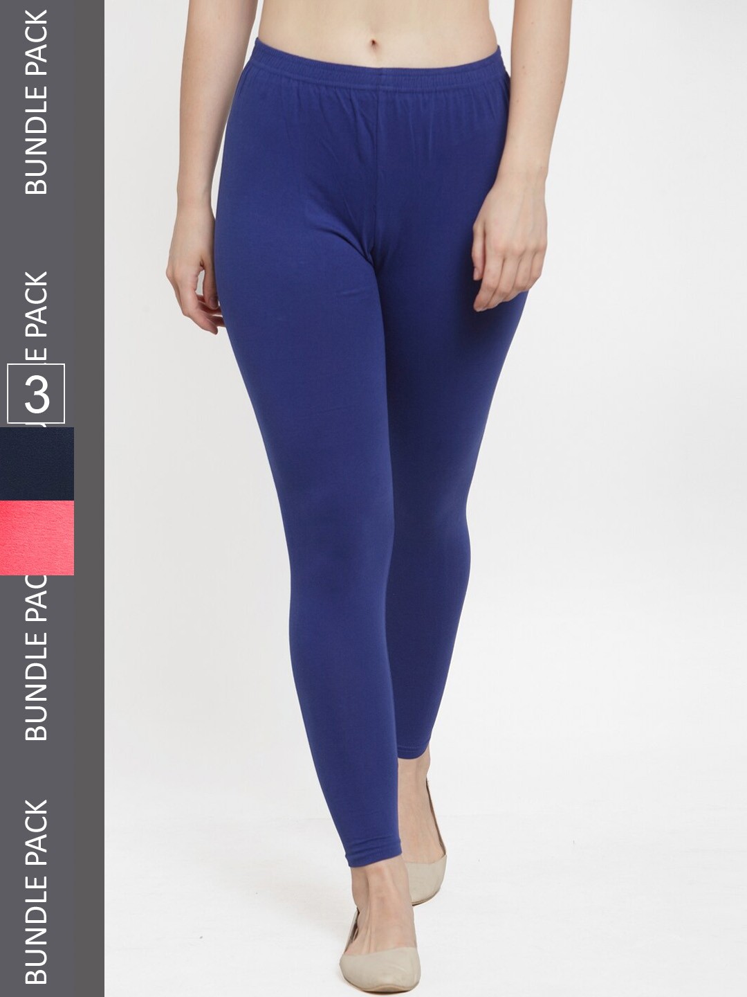 

GRACIT Pack Of 3 Cotton Ankle-Length Leggings, Blue