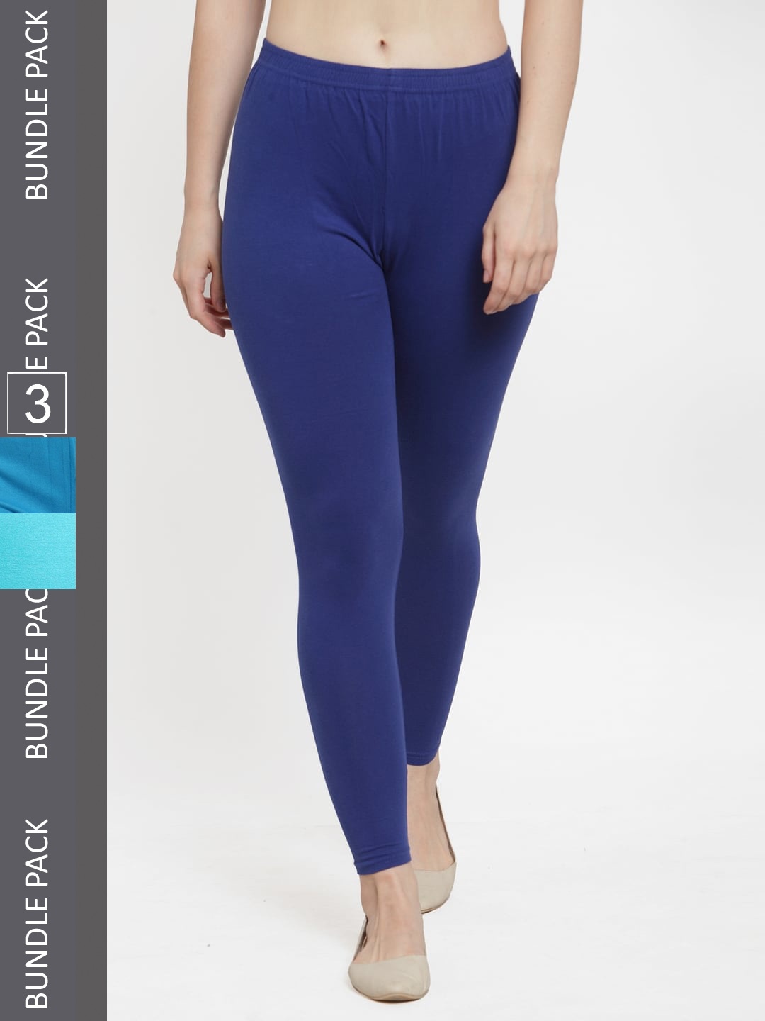 

GRACIT Pack Of 3 Cotton Ankle-Length Leggings, Blue