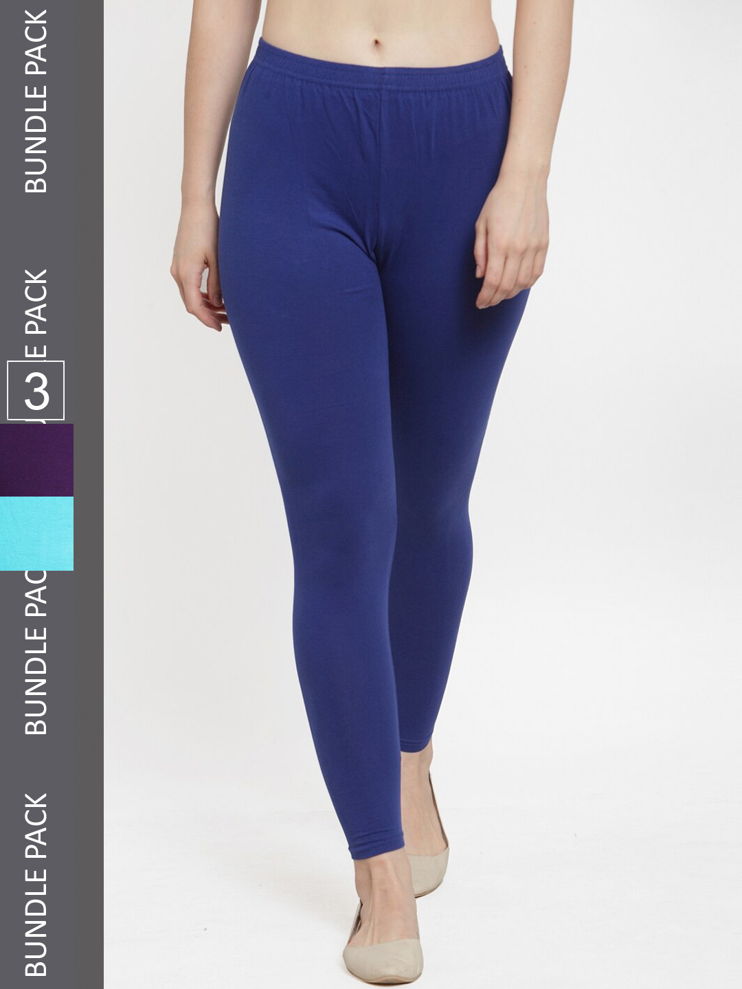 

GRACIT Pack Of 3 Cotton Ankle-Length Leggings, Blue
