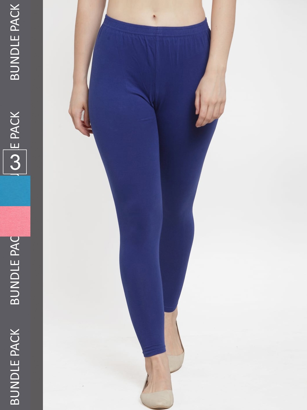 

GRACIT Women Pack Of 3 Ankle-Length Cotton Lycra Leggings, Blue