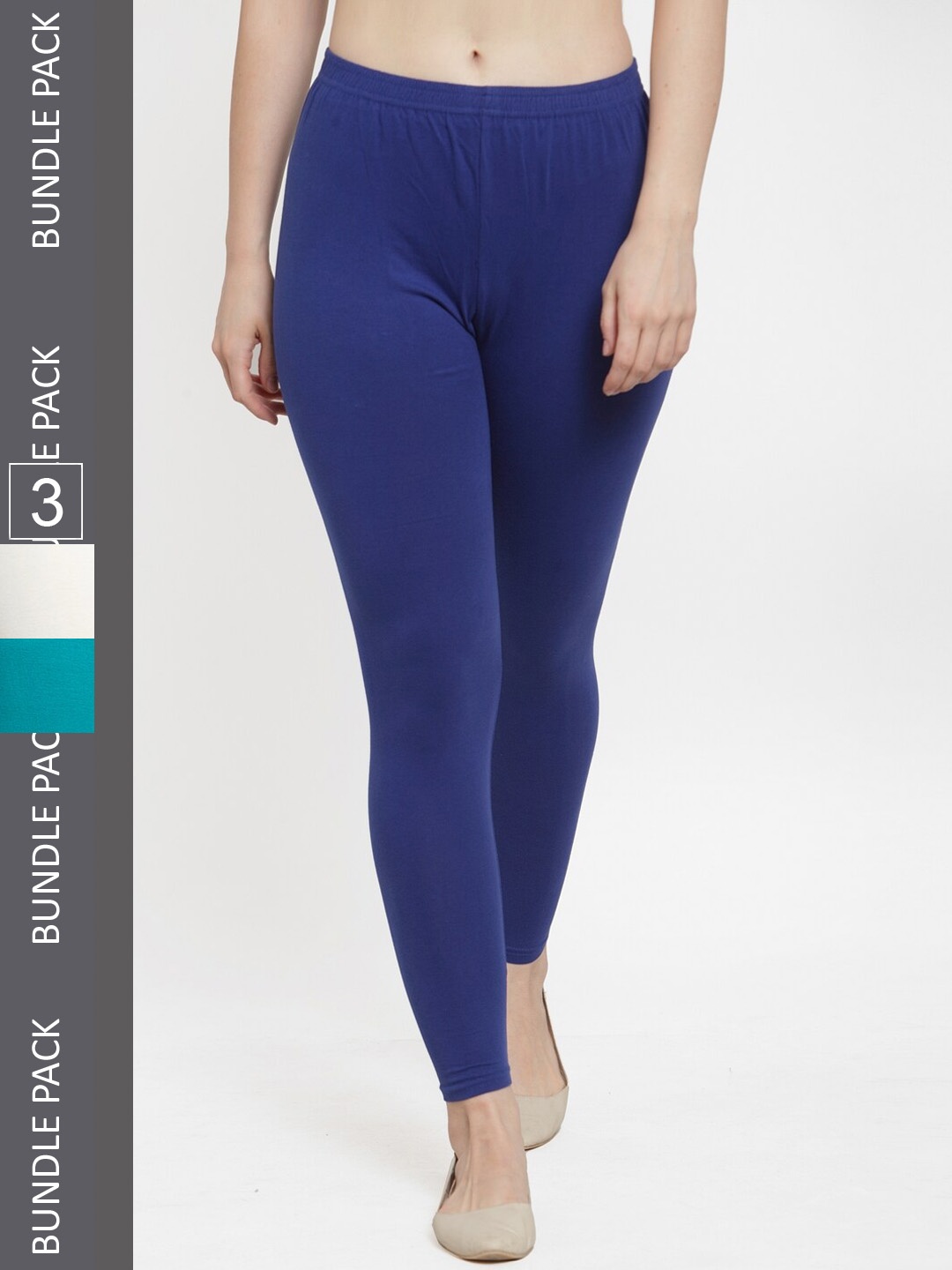 

GRACIT Women Pack Of 3 Ankle-Length Cotton Leggings, Blue