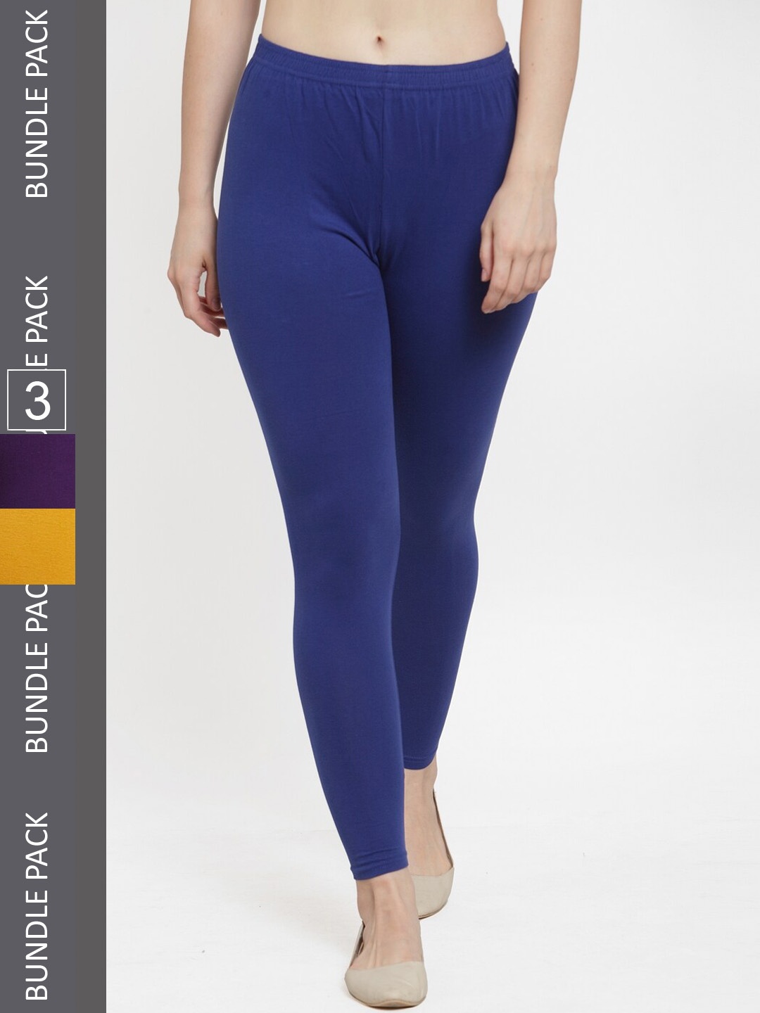 

GRACIT Women Pack Of 3 Ankle-Length Cotton Leggings, Blue