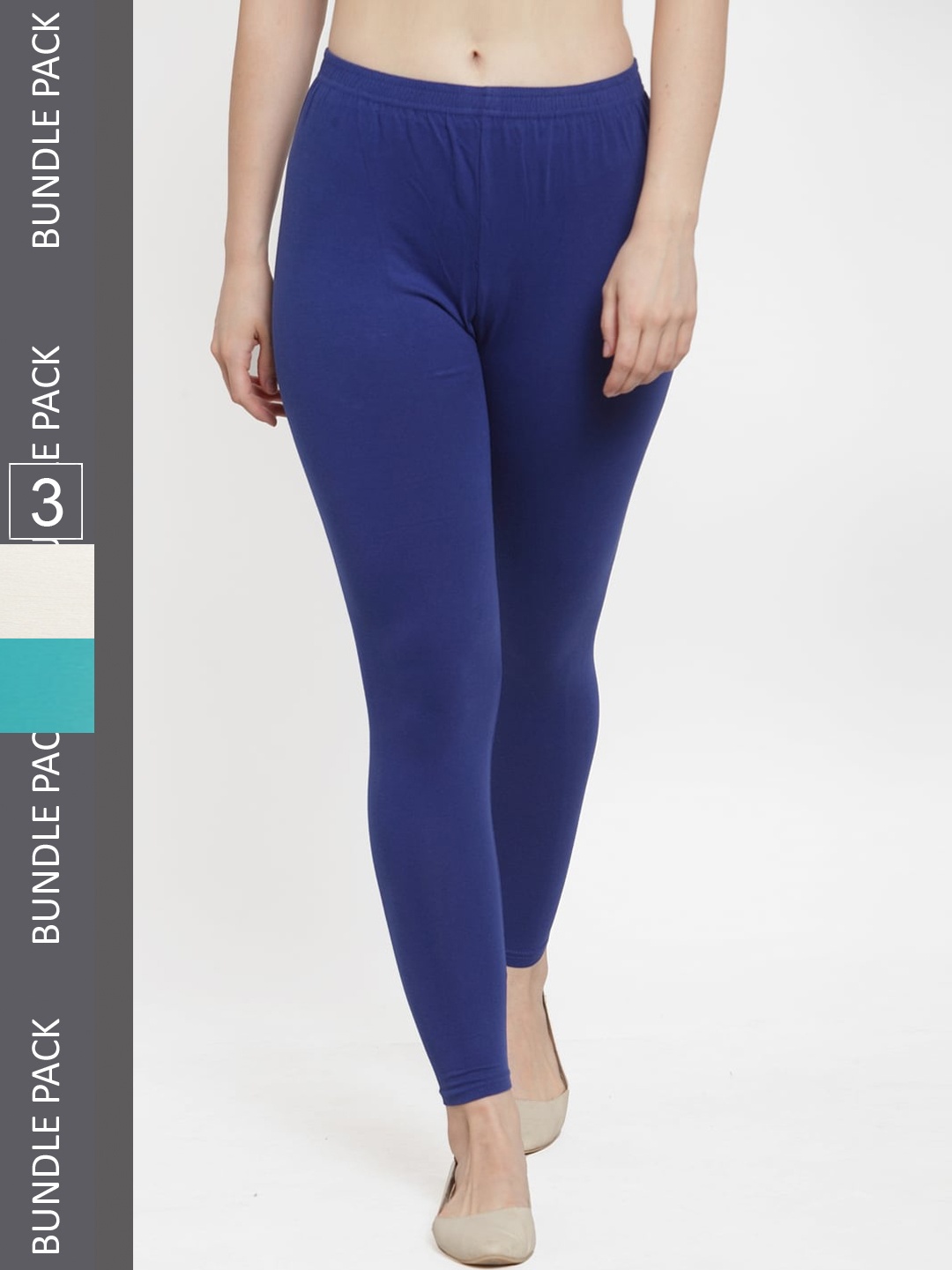 

GRACIT Women Pack Of 3 Ankle-Length Cotton Leggings, Blue