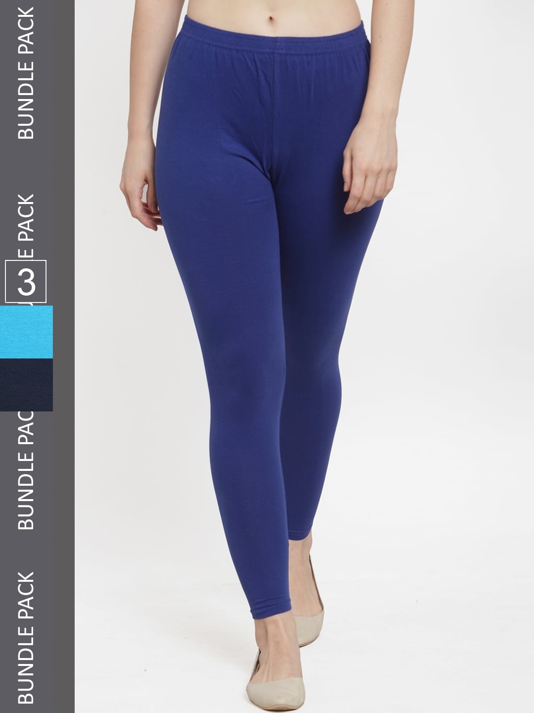 

GRACIT Women Pack Of 3 Ankle-Length Cotton Leggings, Blue