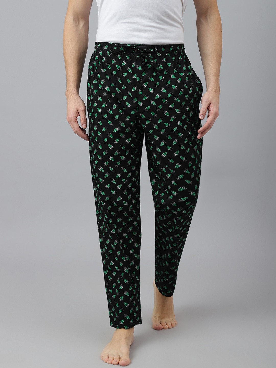 

FLAMBOYANT Men Printed Cotton Lounge Pants, Black