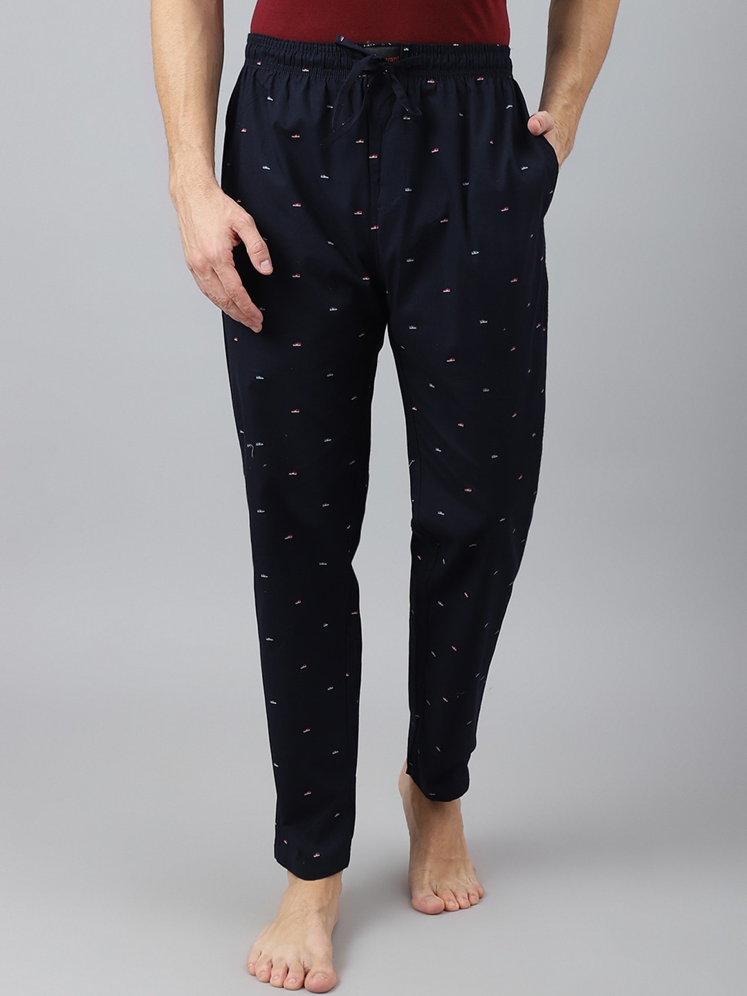 

FLAMBOYANT Men Printed Cotton Lounge Pants, Navy blue