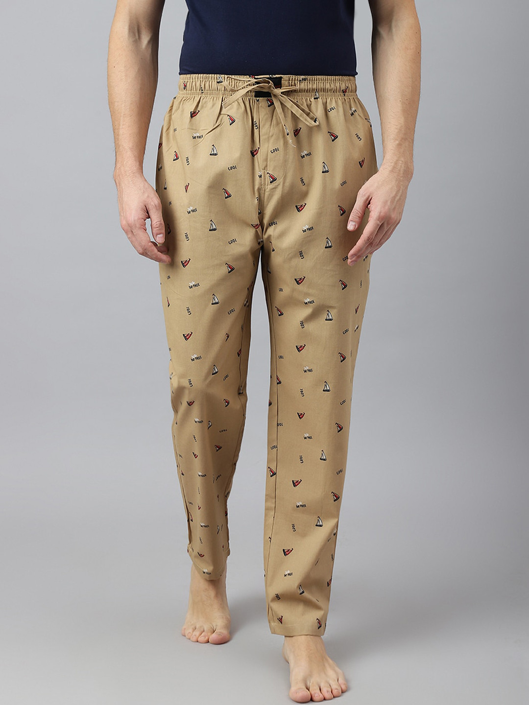 

FLAMBOYANT Men Printed Cotton Lounge Pants, Beige