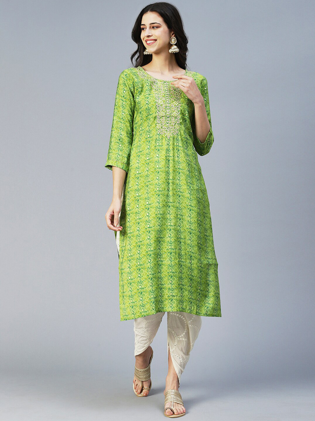 

FASHOR Women Green Ethnic Motifs Printed Kurta