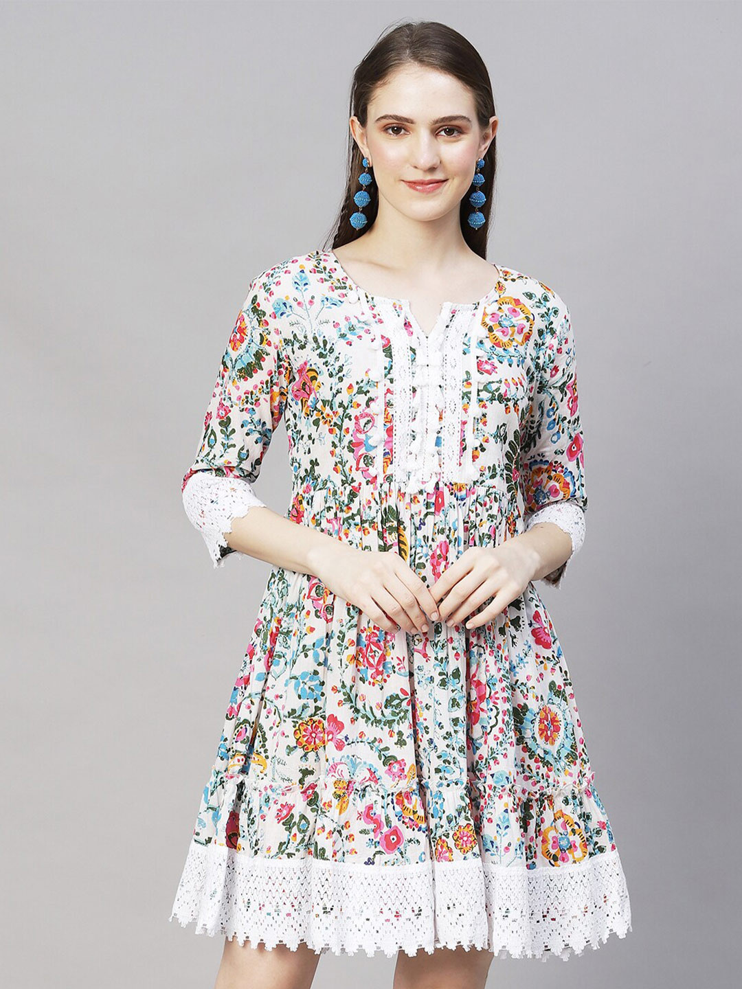 

FASHOR Floral A-Line Cotton Dress, Off white