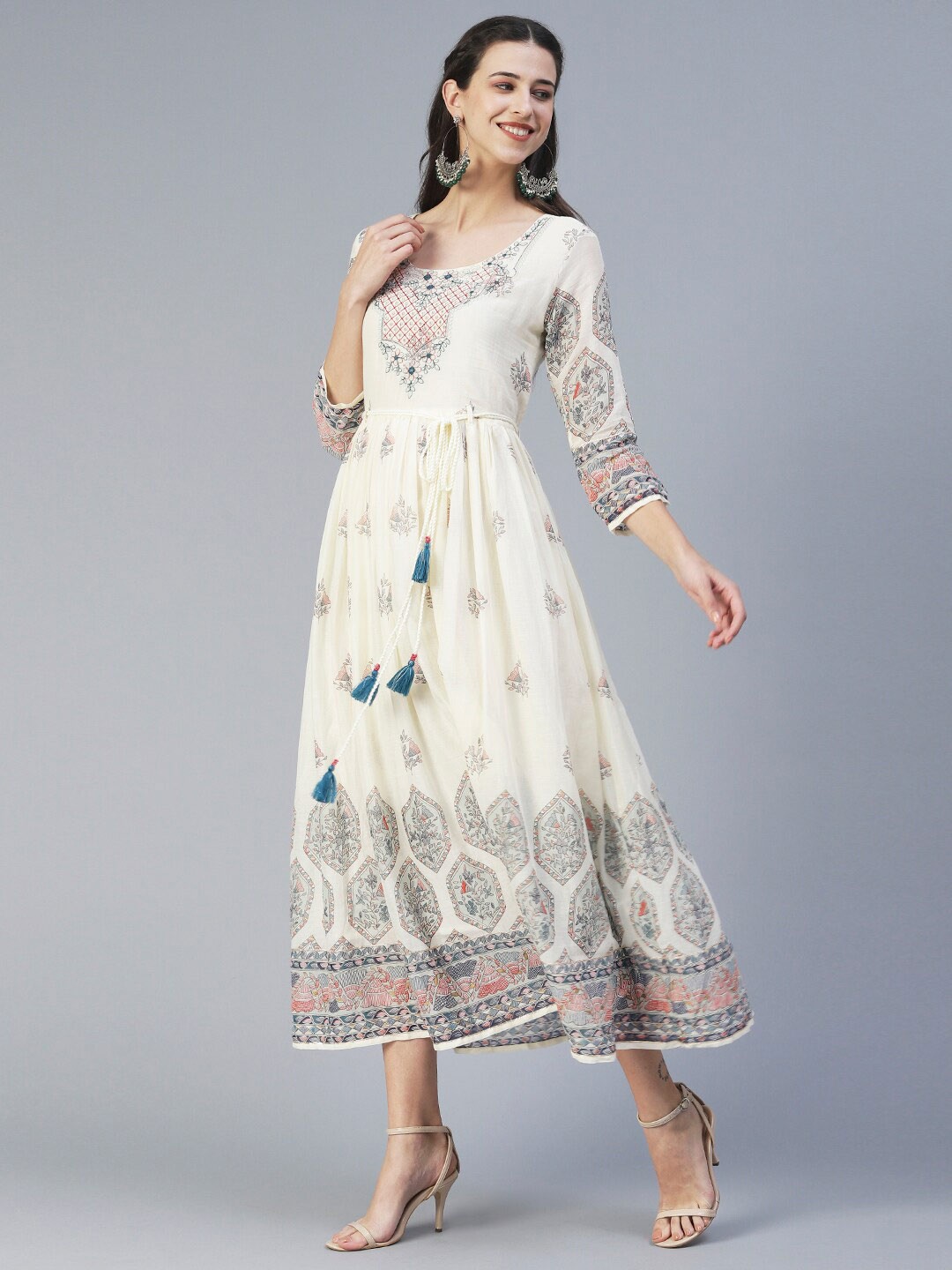 

FASHOR Floral Maxi Midi Cotton Dress, Off white
