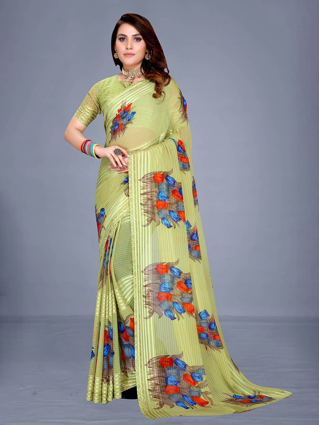 

VENISA Green & Blue Floral Bagh Saree