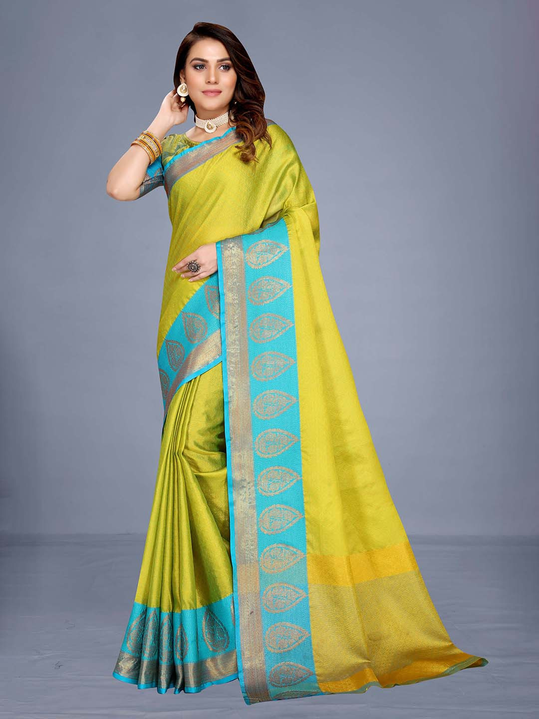 

VENISA Green & Blue Woven Design Zari Saree