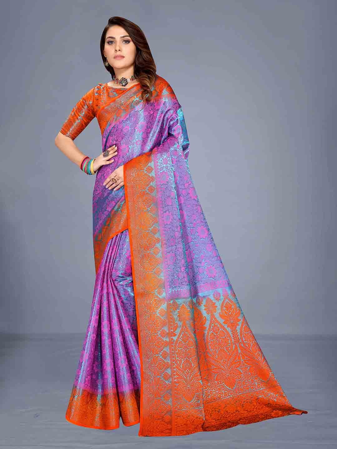 

VENISA Woven Design Zari Litchi Silk Saree, Purple