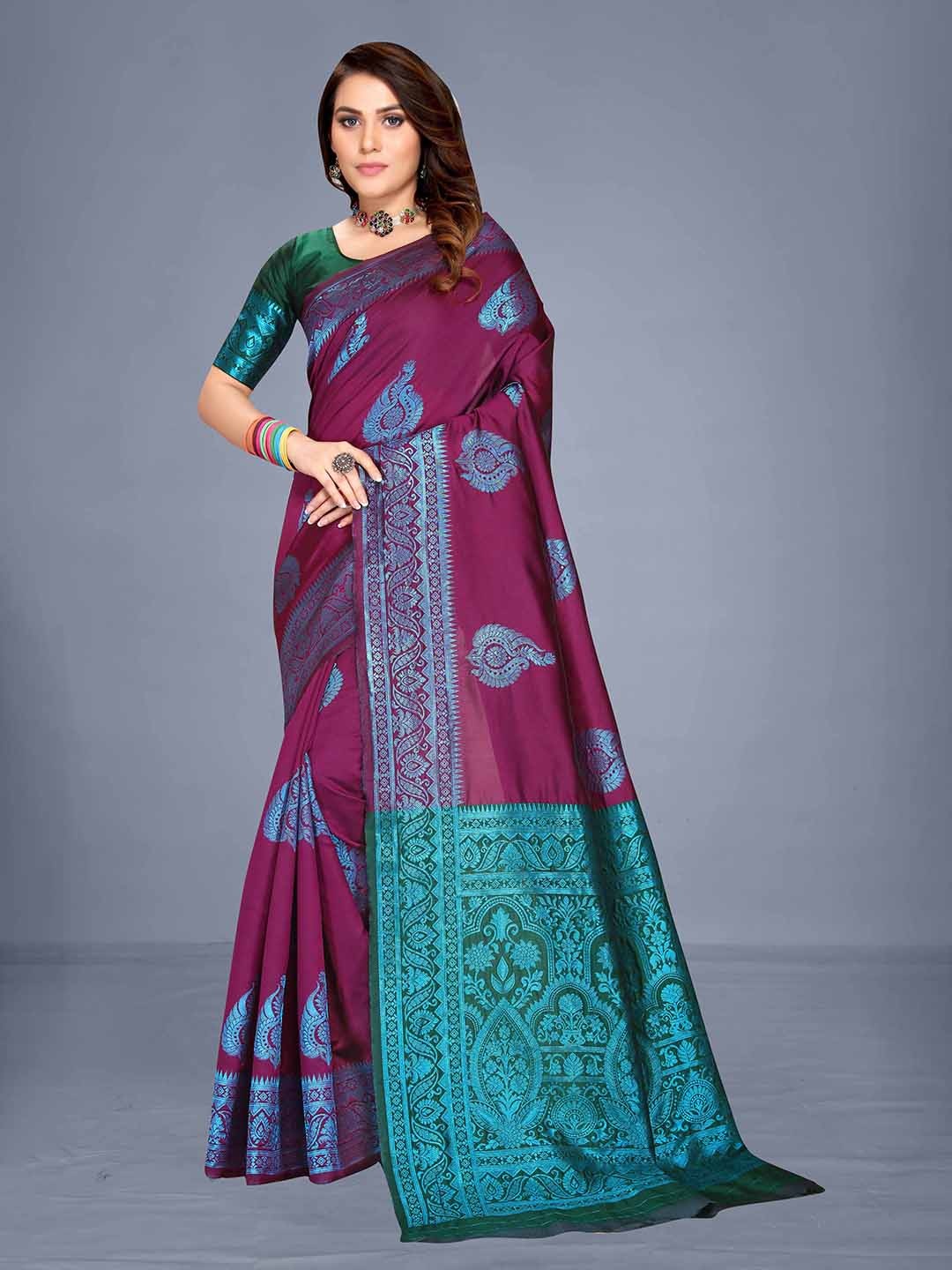

VENISA Magenta & Blue Woven Design Zari Saree