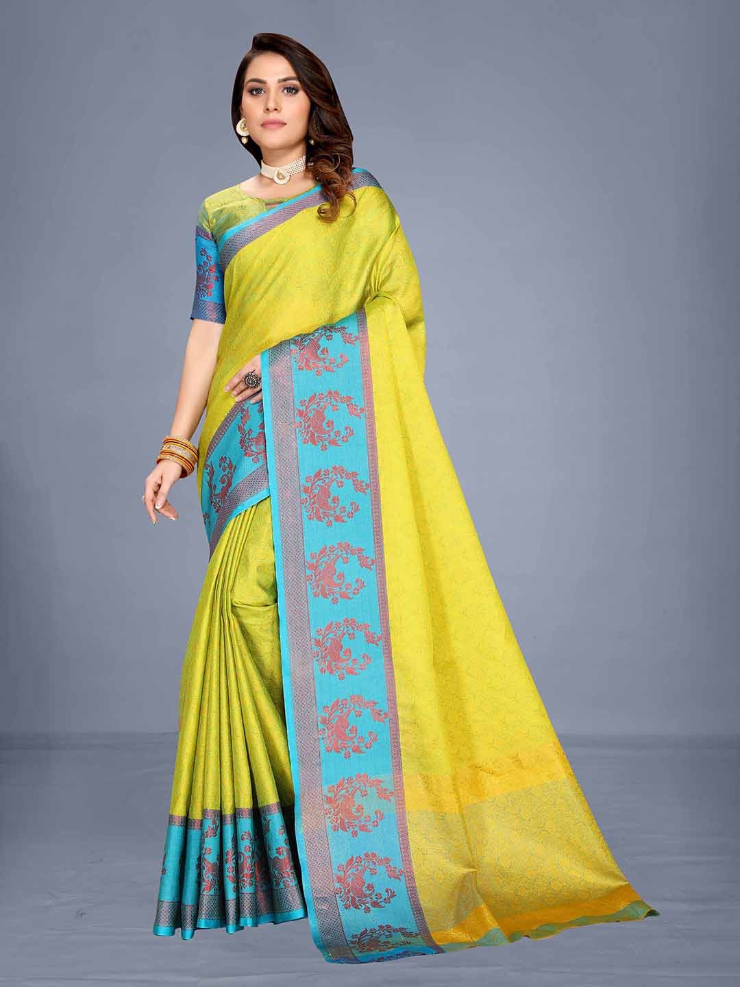 

VENISA Green & Turquoise Blue Woven Design Zari Saree