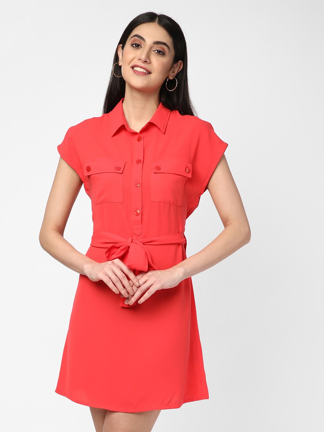 

R&B Shirt Collar Tunic, Red