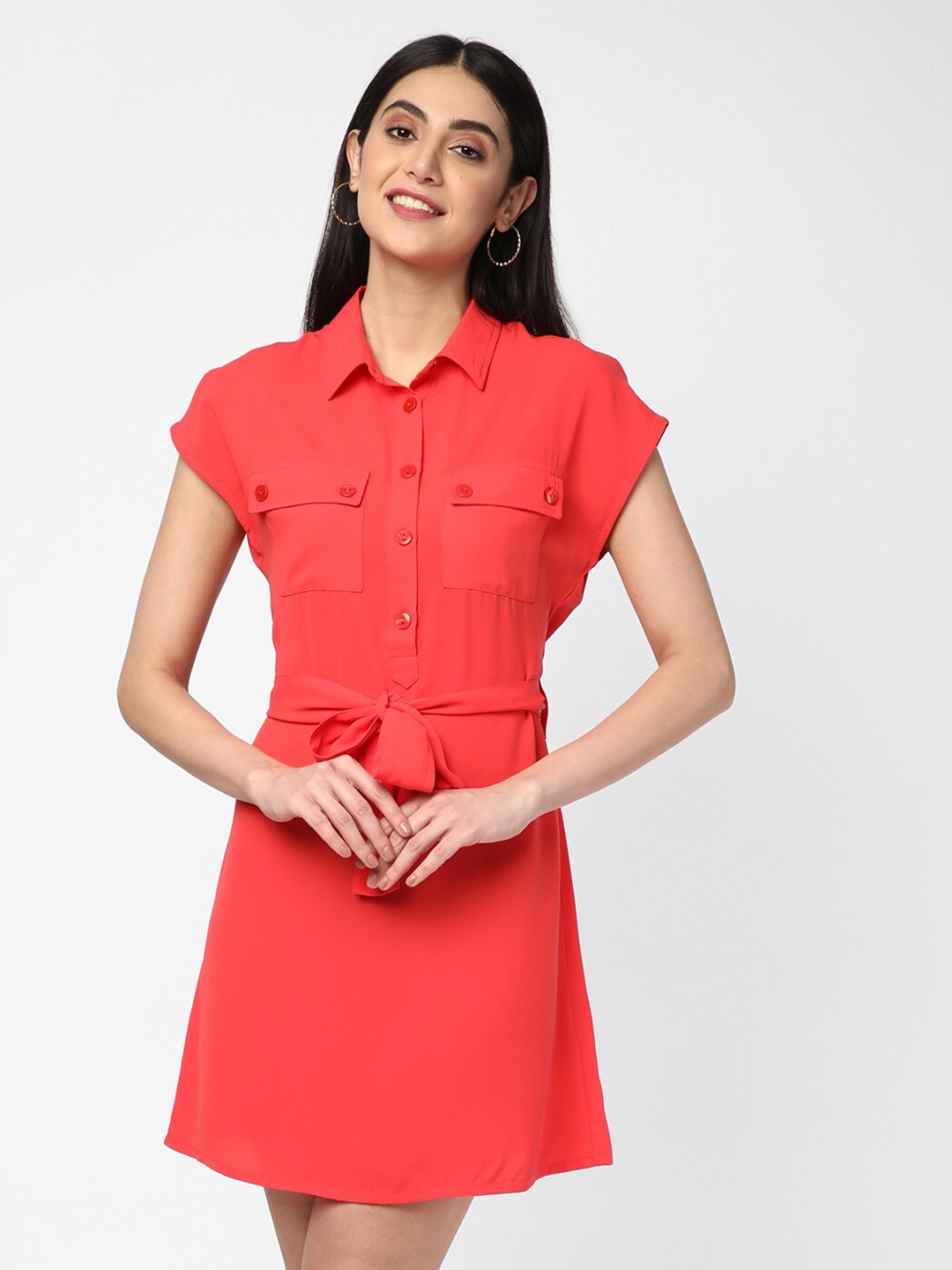 

R&B Shirt Collar Tunic, Red