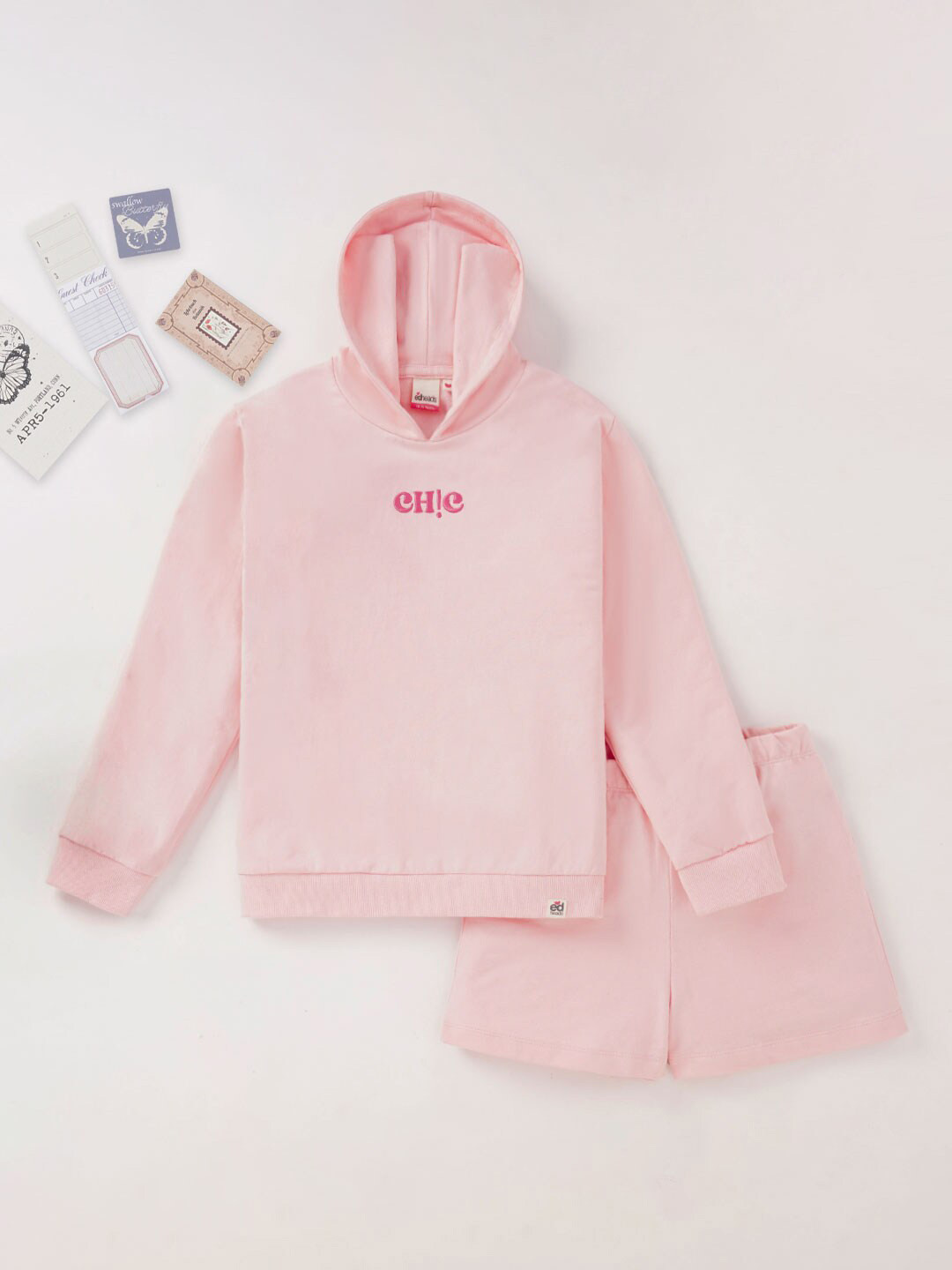 

edheads Girls Pure Cotton Hooded Clothing Set, Pink