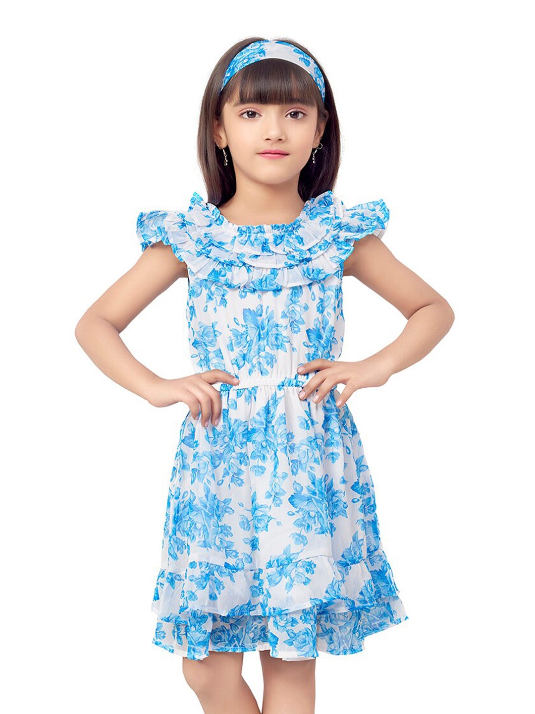 

Doodle Girls Floral Printed Fit And Flare Dress, Blue