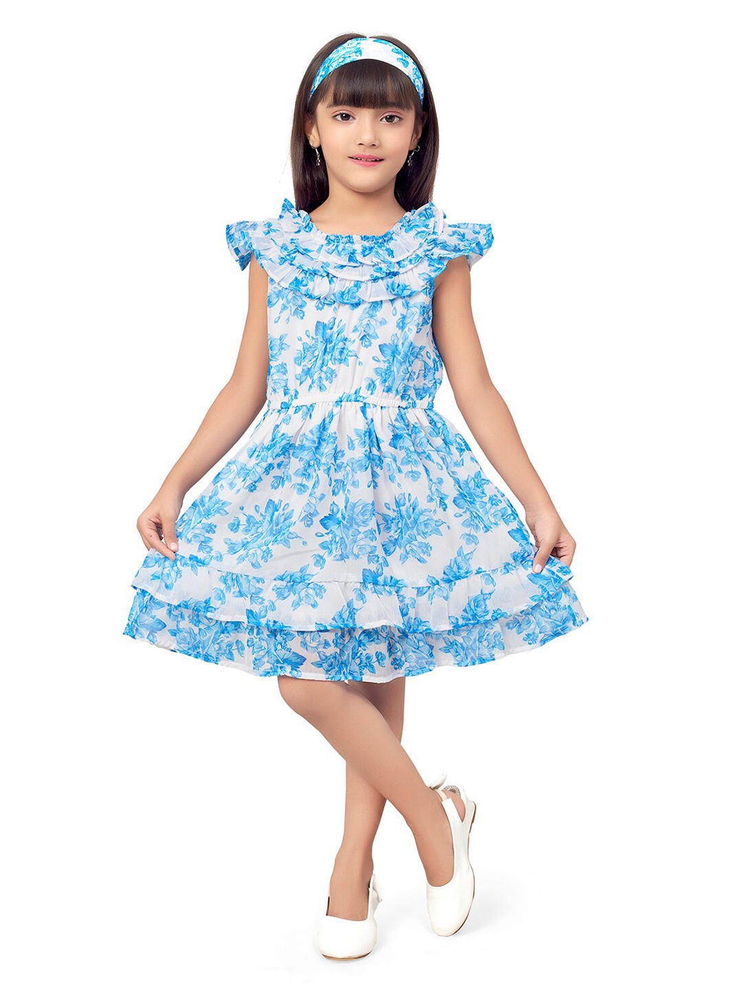 

Doodle Girls Floral Printed Georgette Dress, Blue