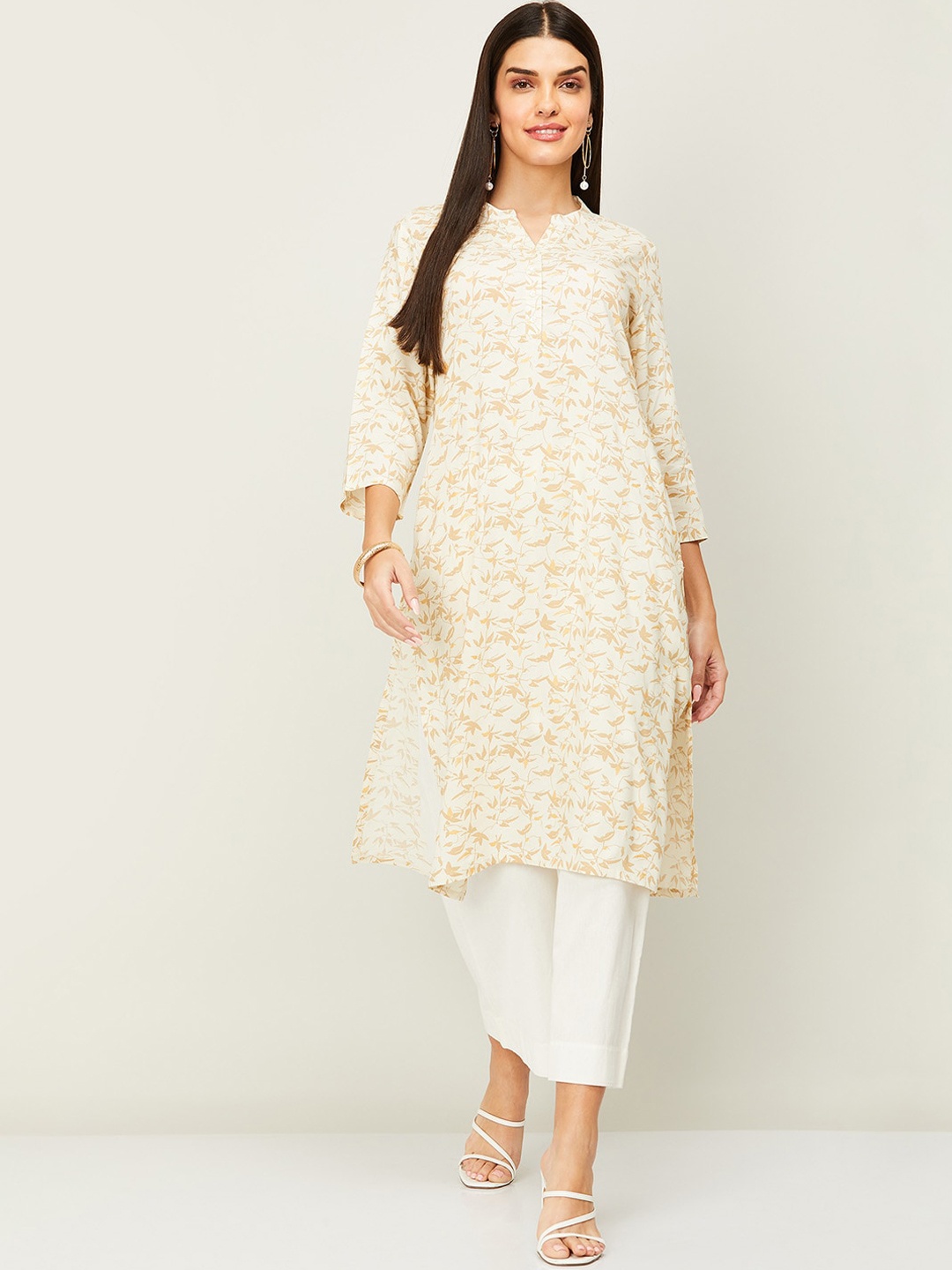 

Melange by Lifestyle Floral Printed Pastels A-Line Regular Kurta, Beige