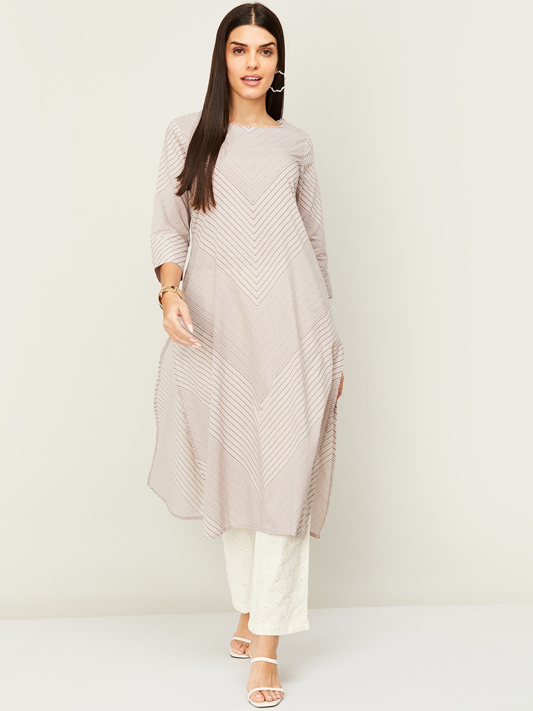 

Melange by Lifestyle Geometric Printed Pure Cotton Kurta, Grey