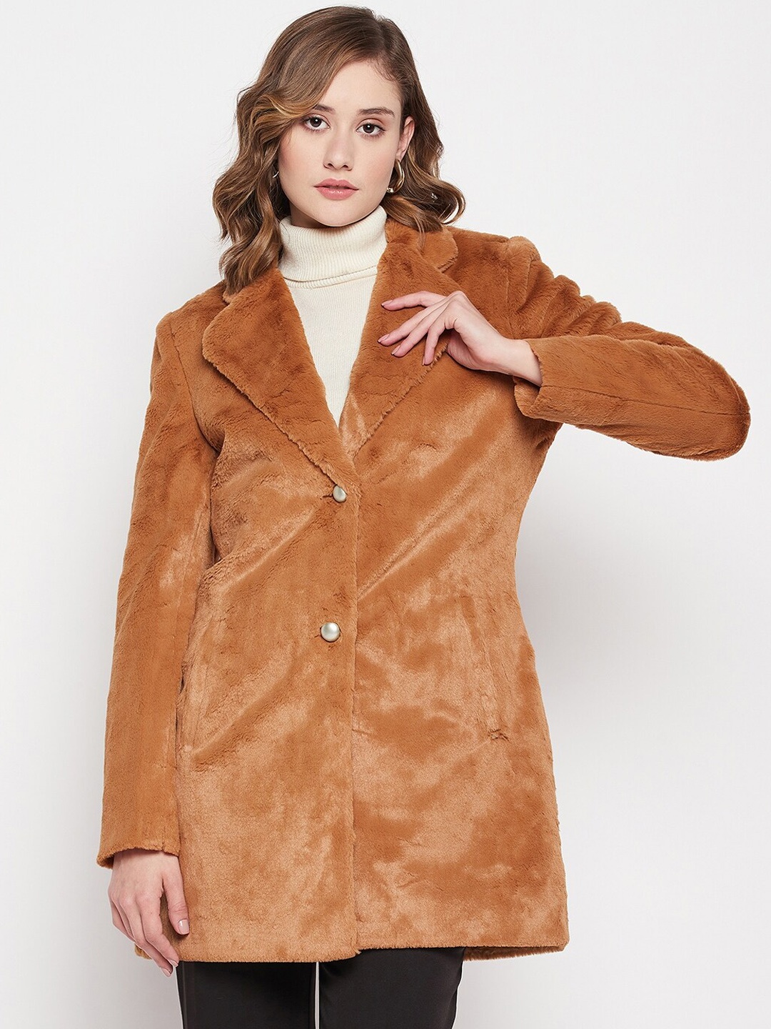 

Okane Women Faux Fur Notched Lapel Overcoat, Tan