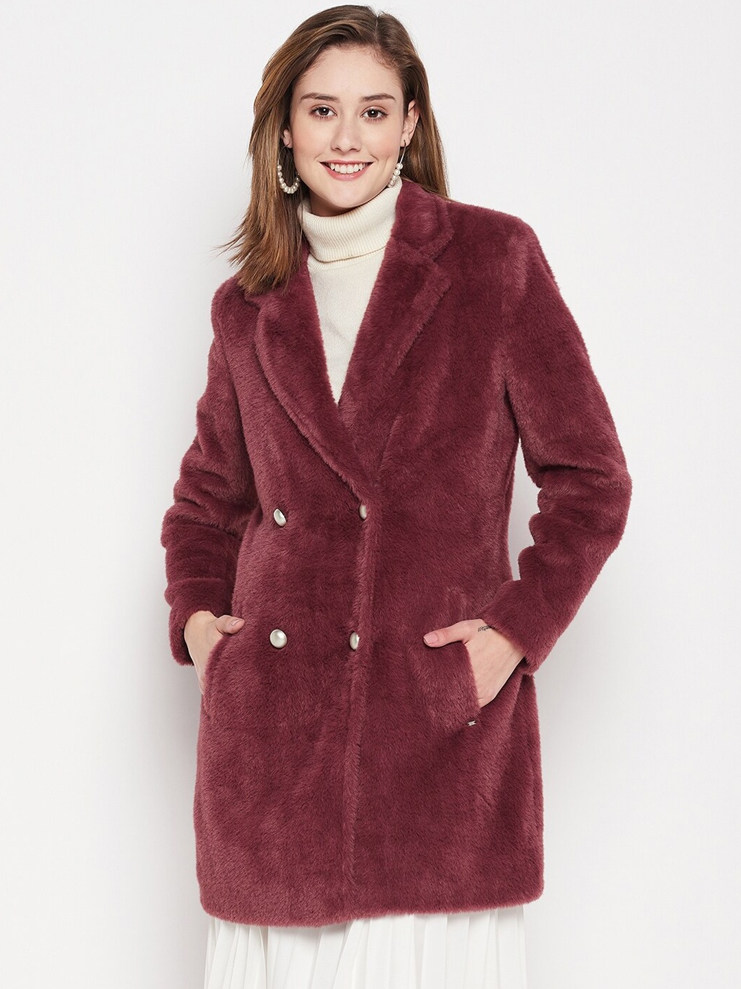 

Okane Women Faux Fur Double-Breasted Overcoat, Rust