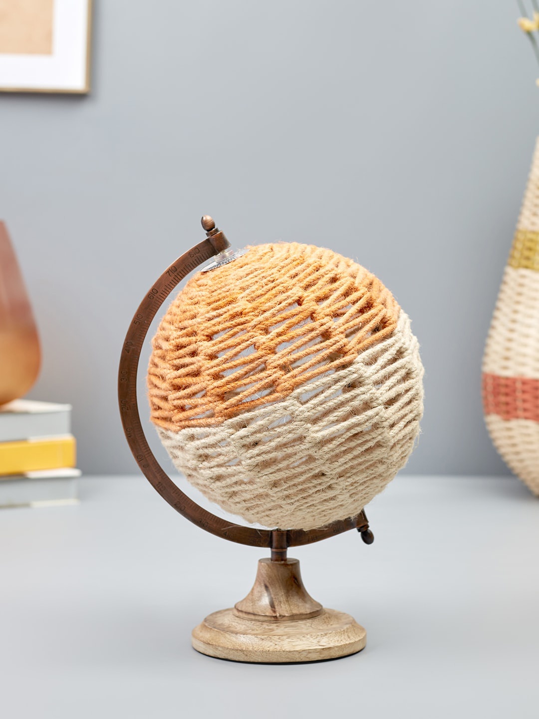 

HomeTown Venice Mustard Yellow & Off-White Textured Globe Showpiece